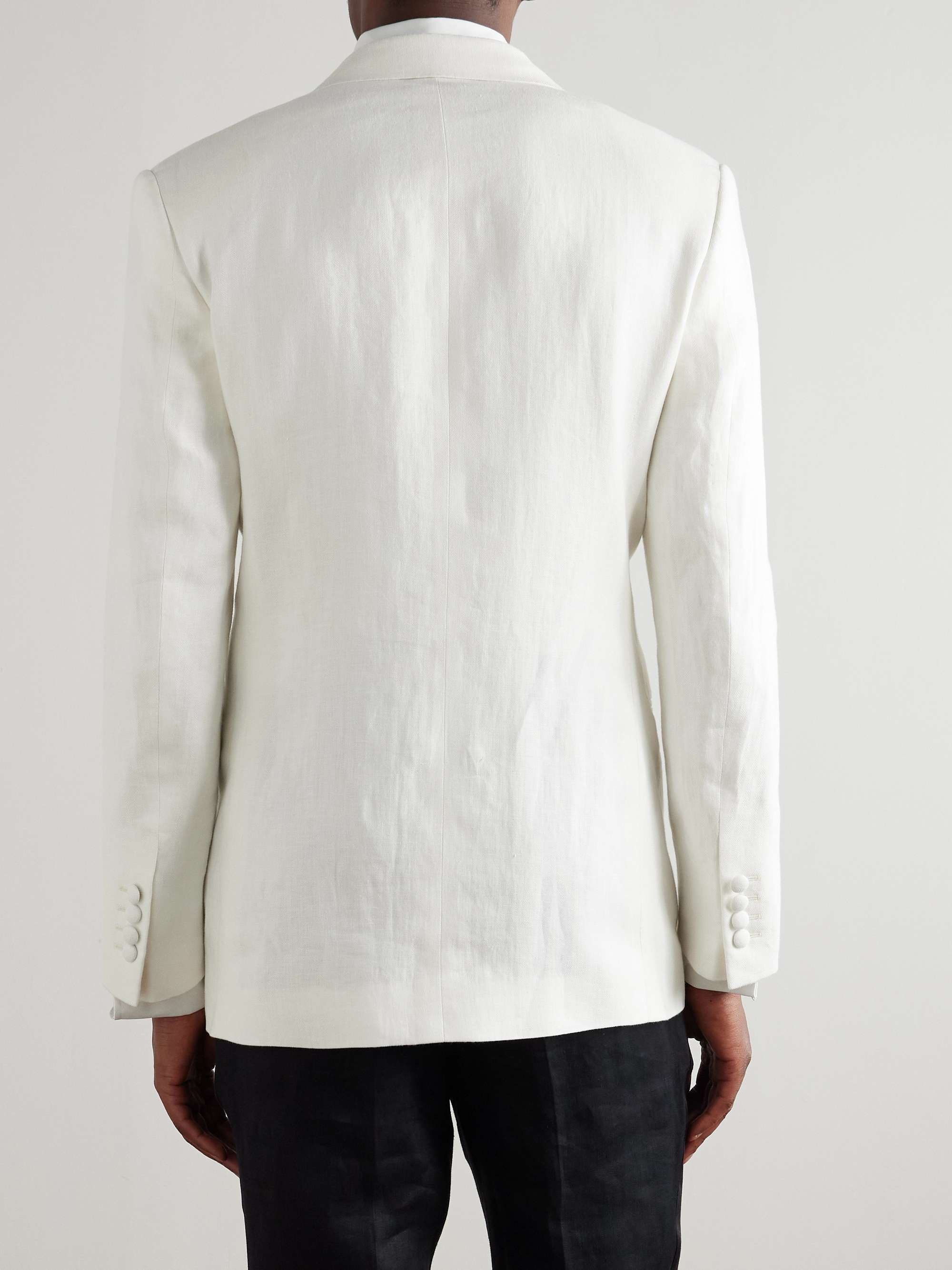 Double-Breasted Herringbone Linen Tuxedo Jacket view