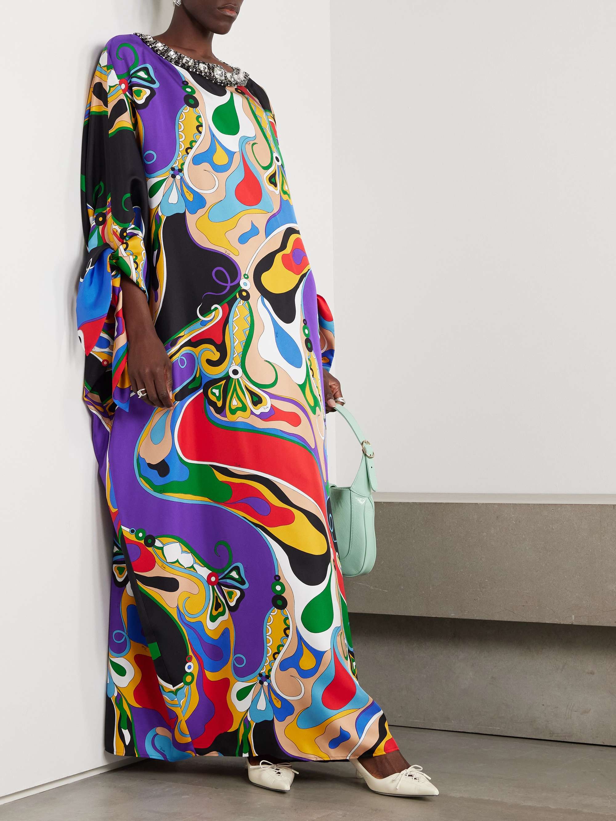 Embellished silk-twill maxi dress view