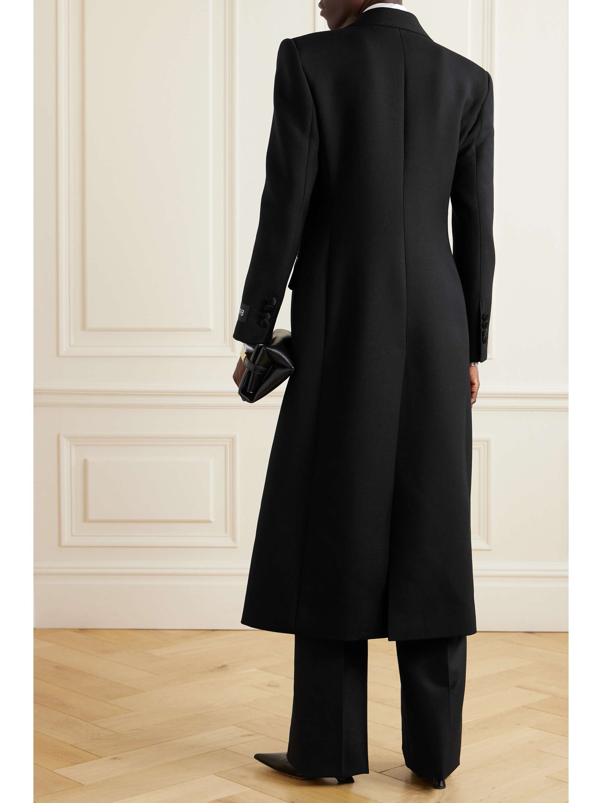 Satin-trimmed wool-blend coat view