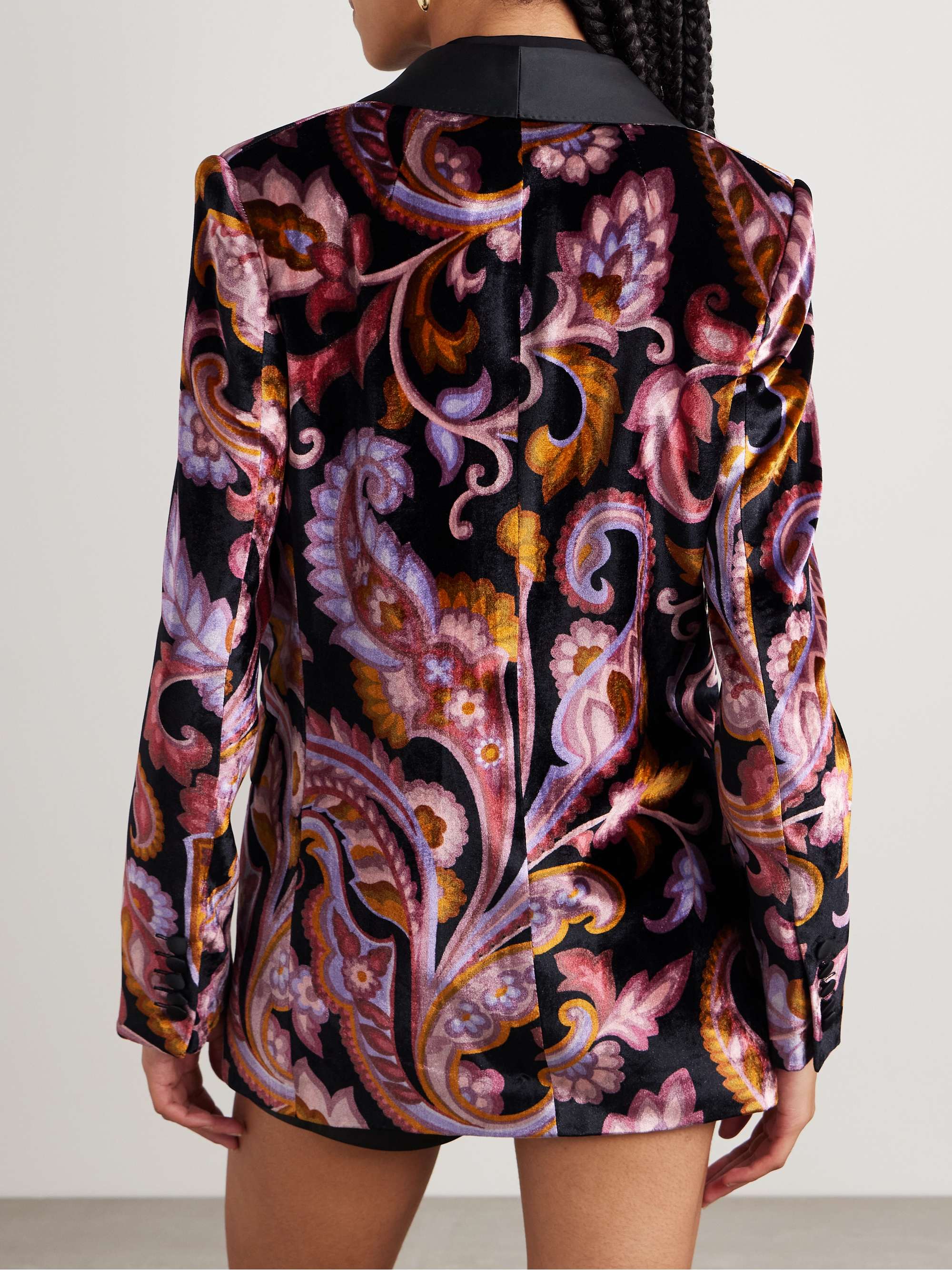 Satin-trimmed paisley-print velvet blazer view