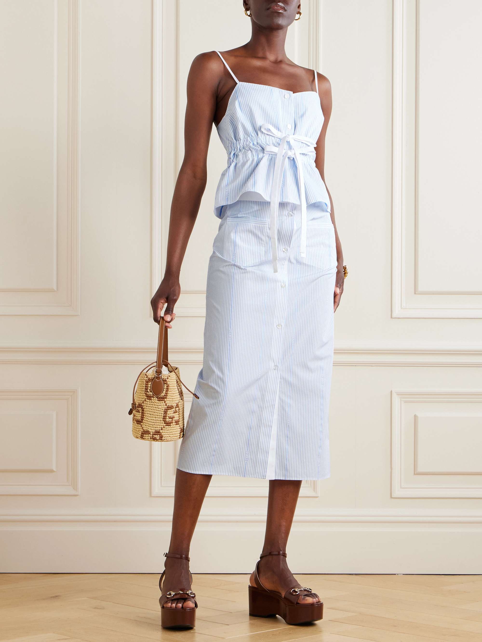 Lido striped cotton-poplin midi skirt view