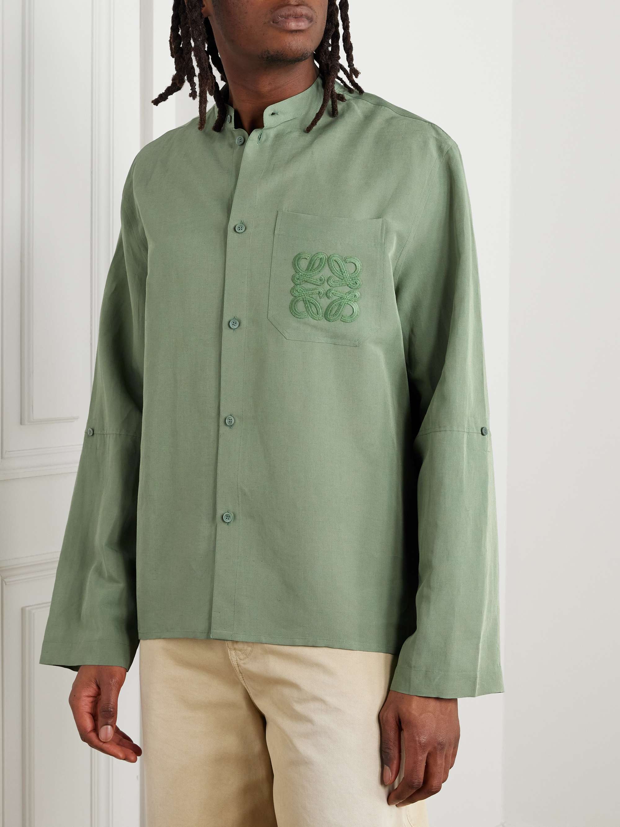 + Paula's Ibiza Grandad-Collar Logo-Embroidered Woven Shirt view