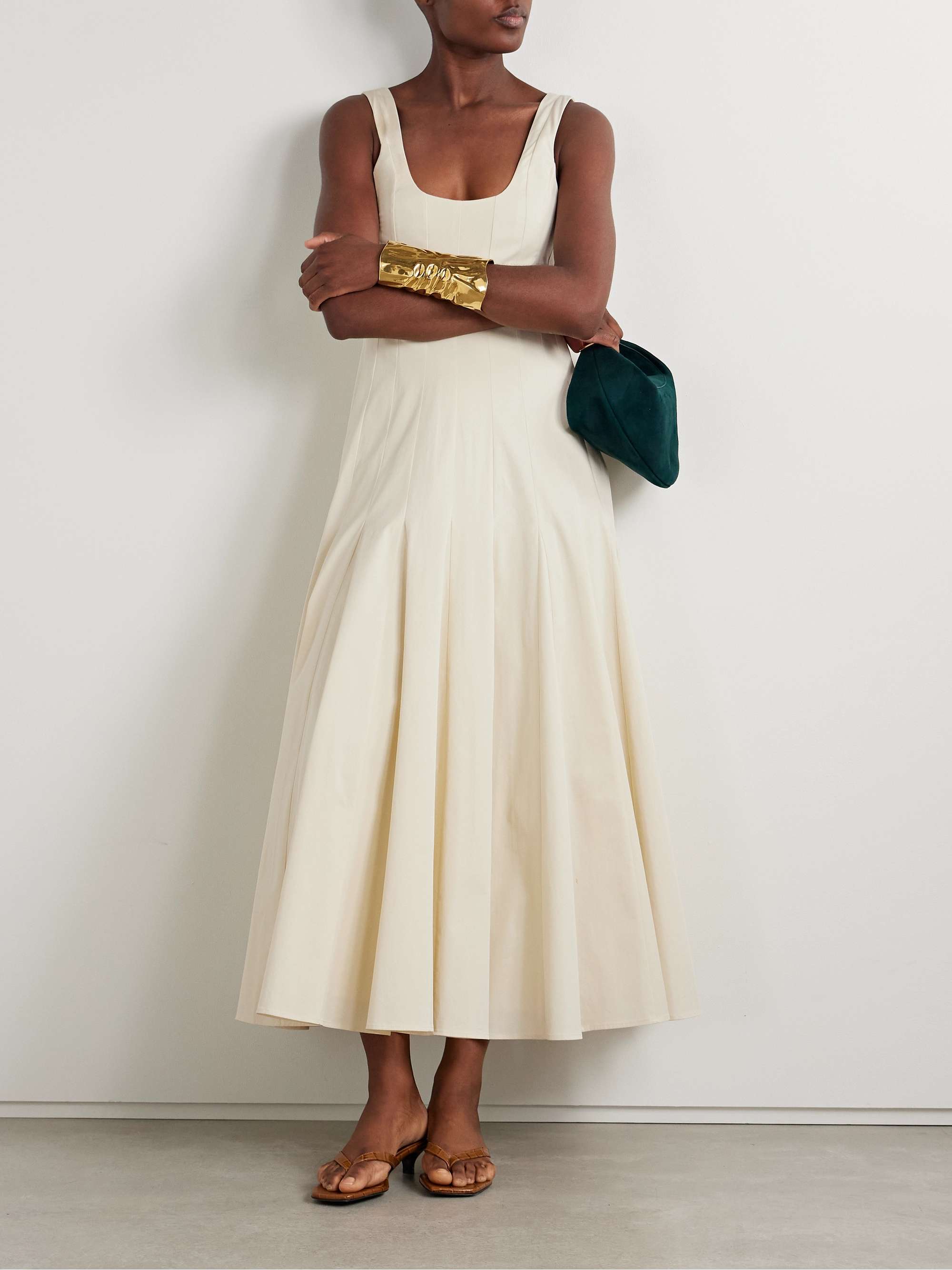 Pleated organic cotton-blend gabardine maxi dress view