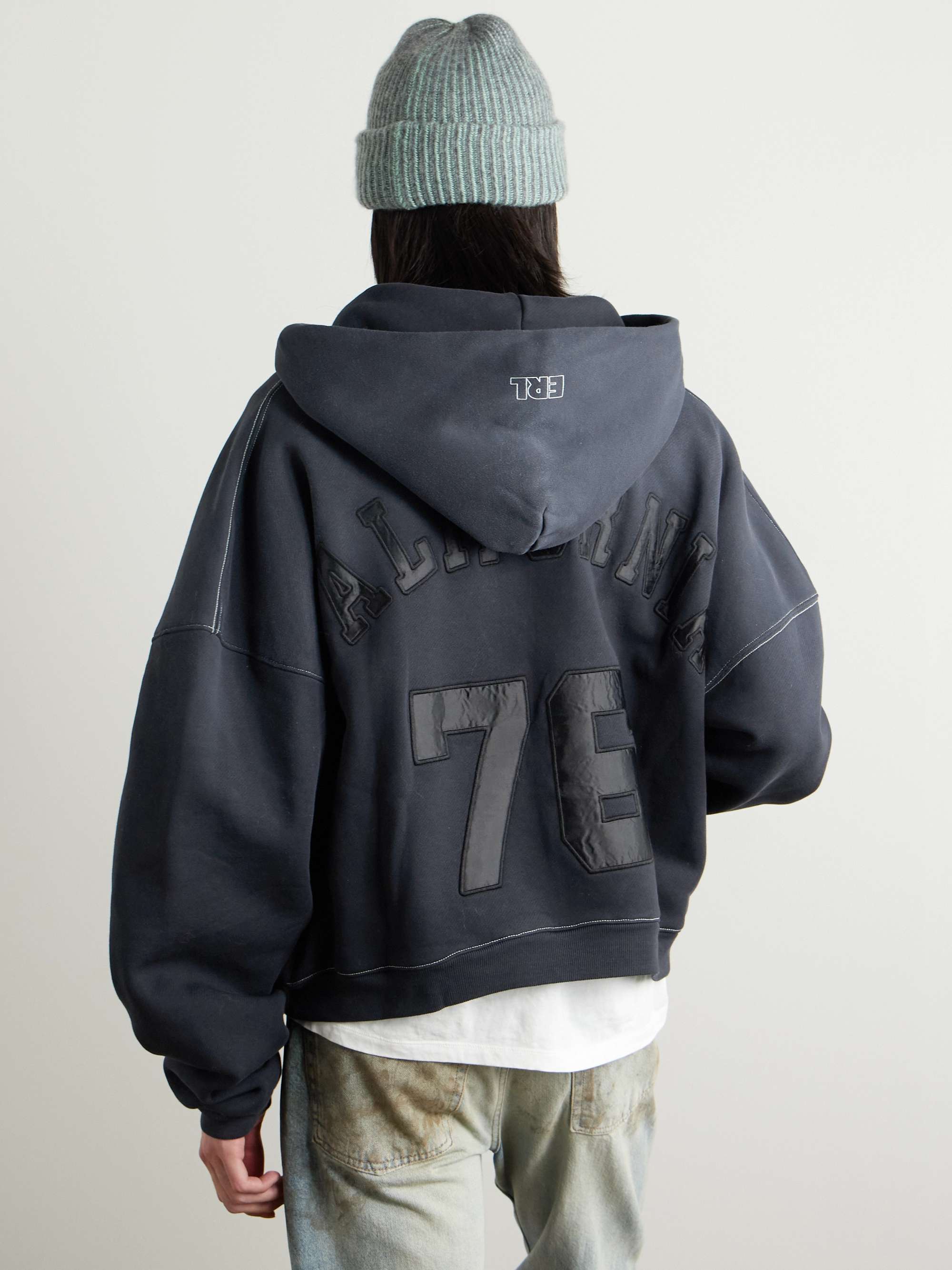 Oversized Logo-Appliquéd Cotton-Jersey Zip-Up Hoodie view