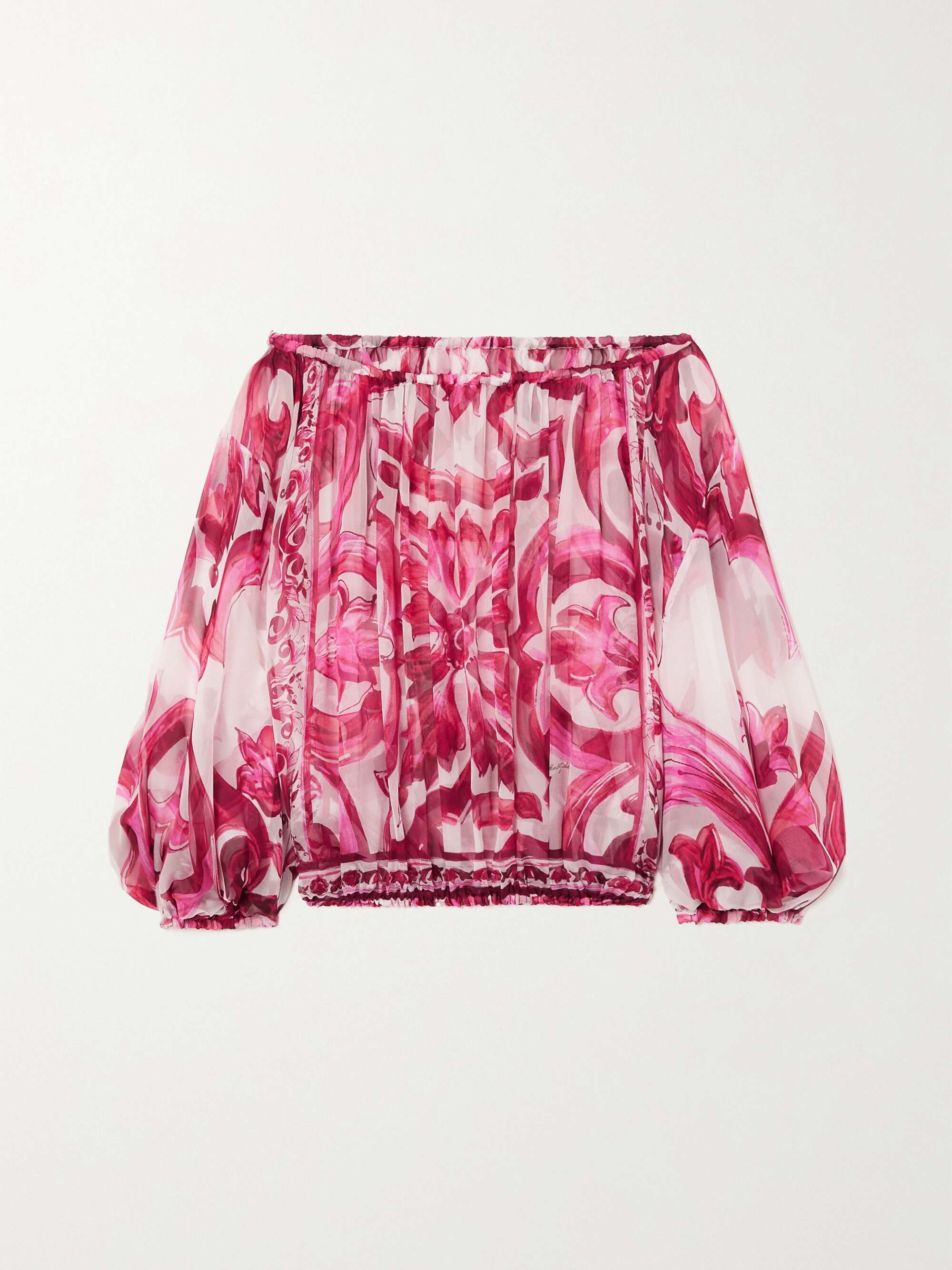 Maiolica off-the-shoulder printed silk-georgette top hero visual