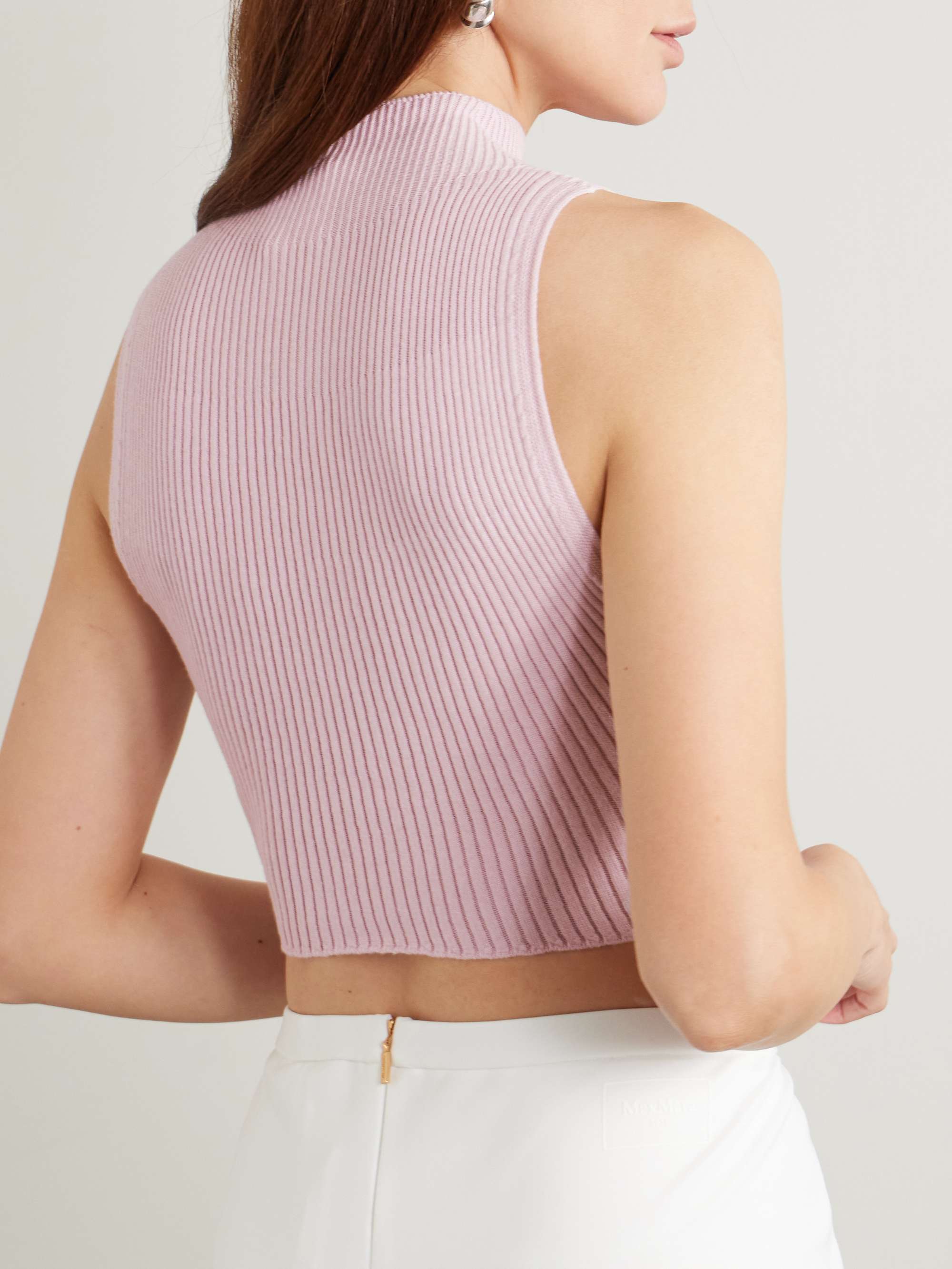 Cropped appliquéd ribbed cotton and merino wool-blend tank view
