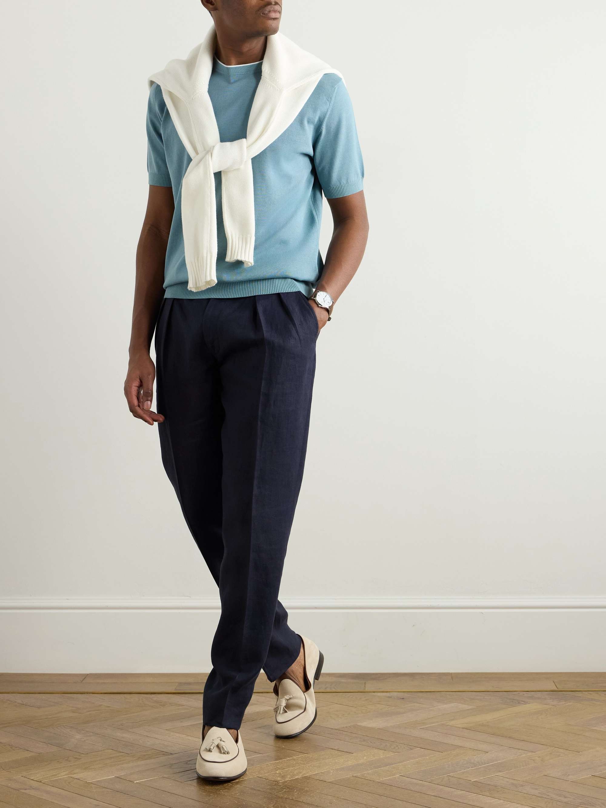 Slim-Fit Straight-Leg Pleated Garment-Dyed Linen Trousers view