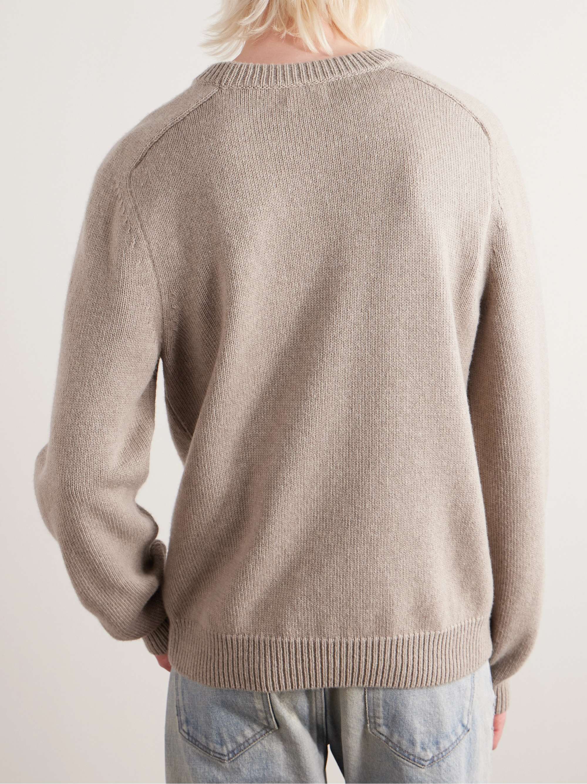 Triomphe Logo-Embroidered Wool and Cashmere-Blend Sweater view
