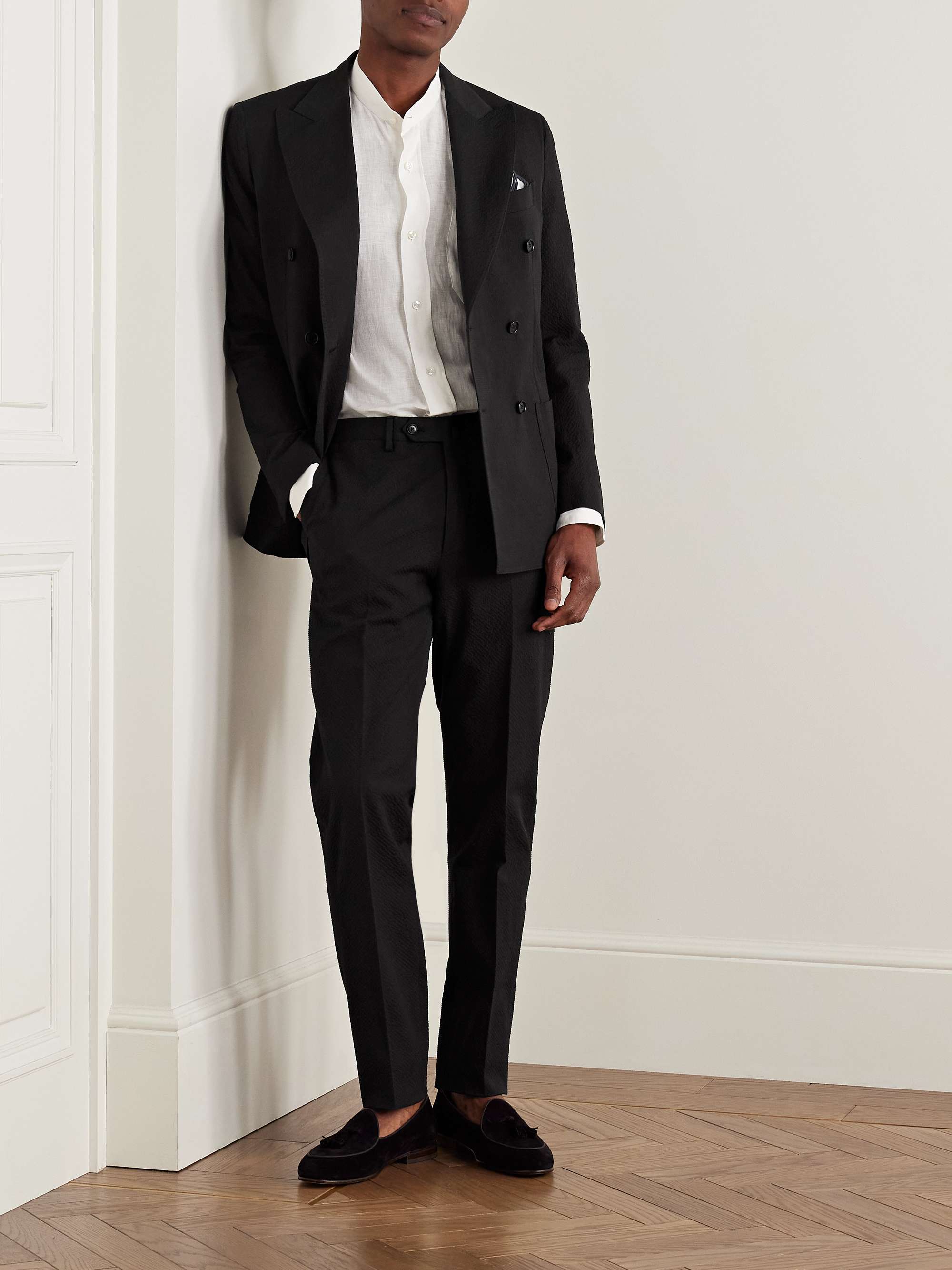 Slim-Fit Cotton-Blend Seersucker Suit Trousers view