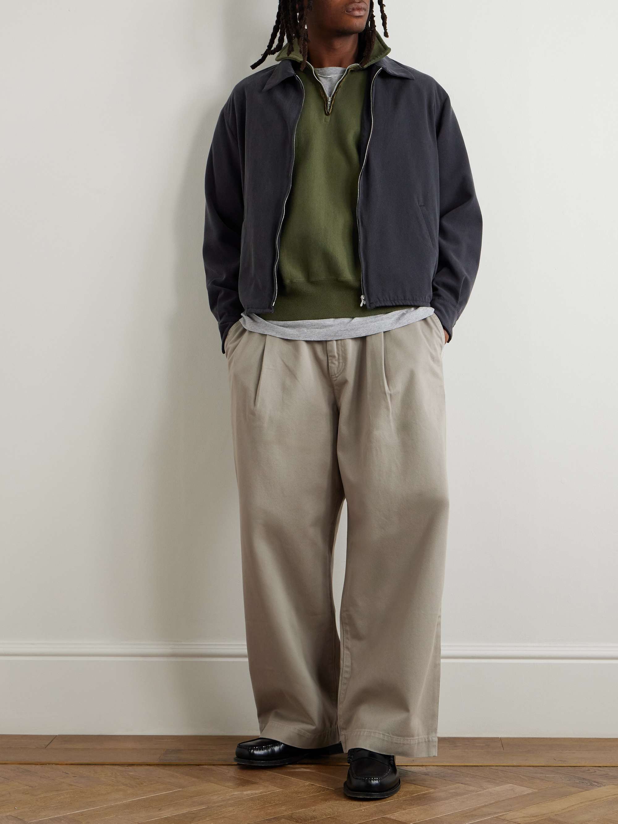 Distressed Cotton-Jersey Half-Zip Sweatshirt view