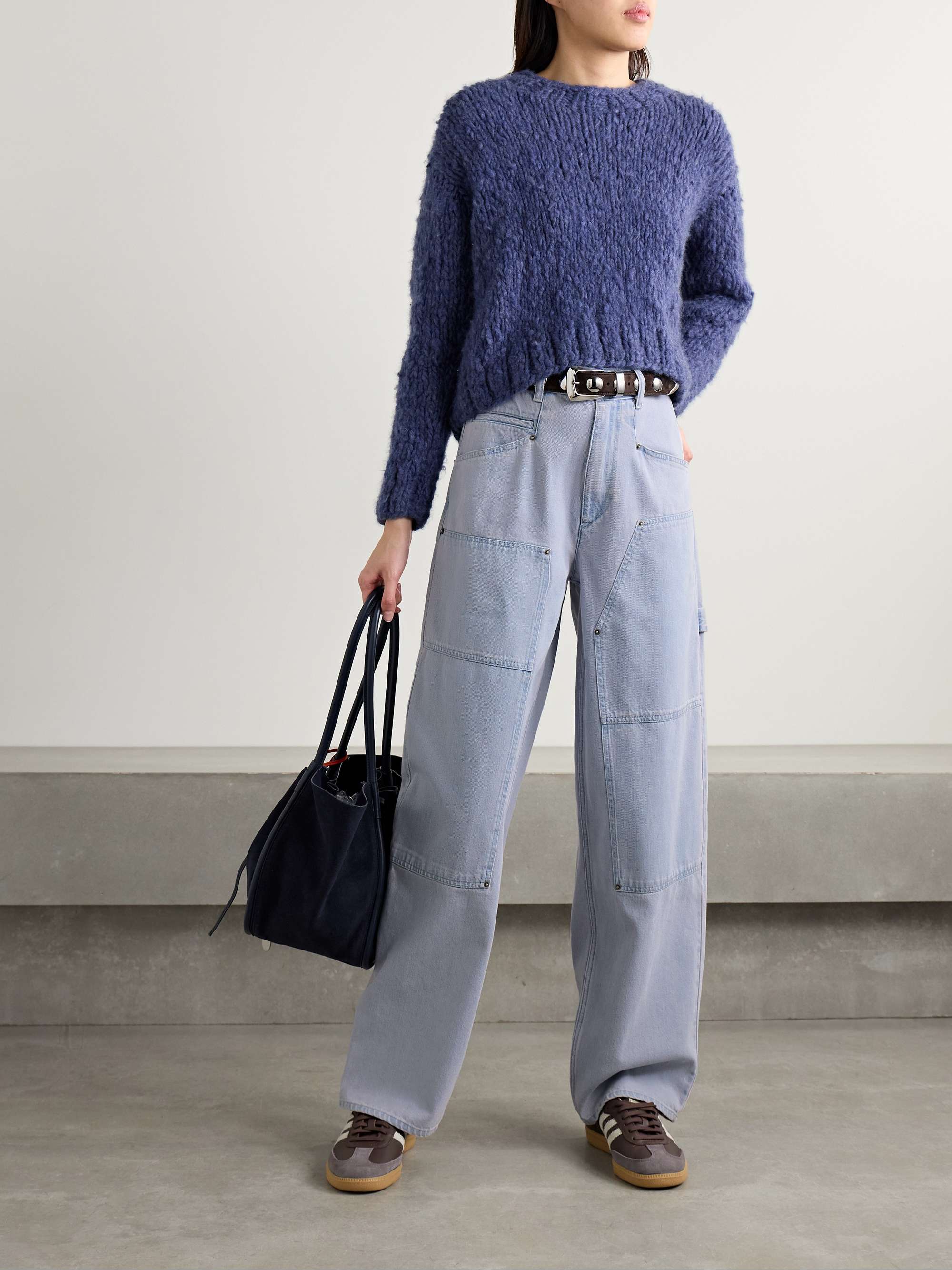 Ophra paneled high-rise straight-leg cargo jeans view