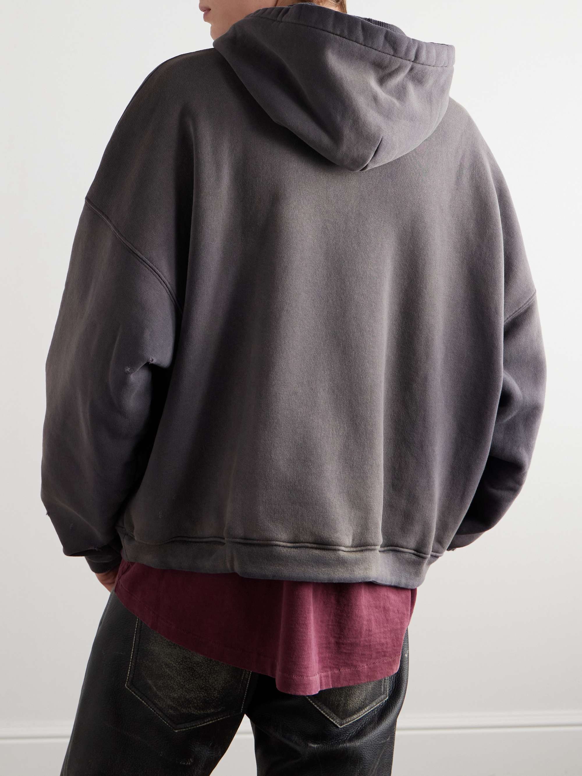 Logo-Print Distressed Cotton-Blend Jersey Hoodie view