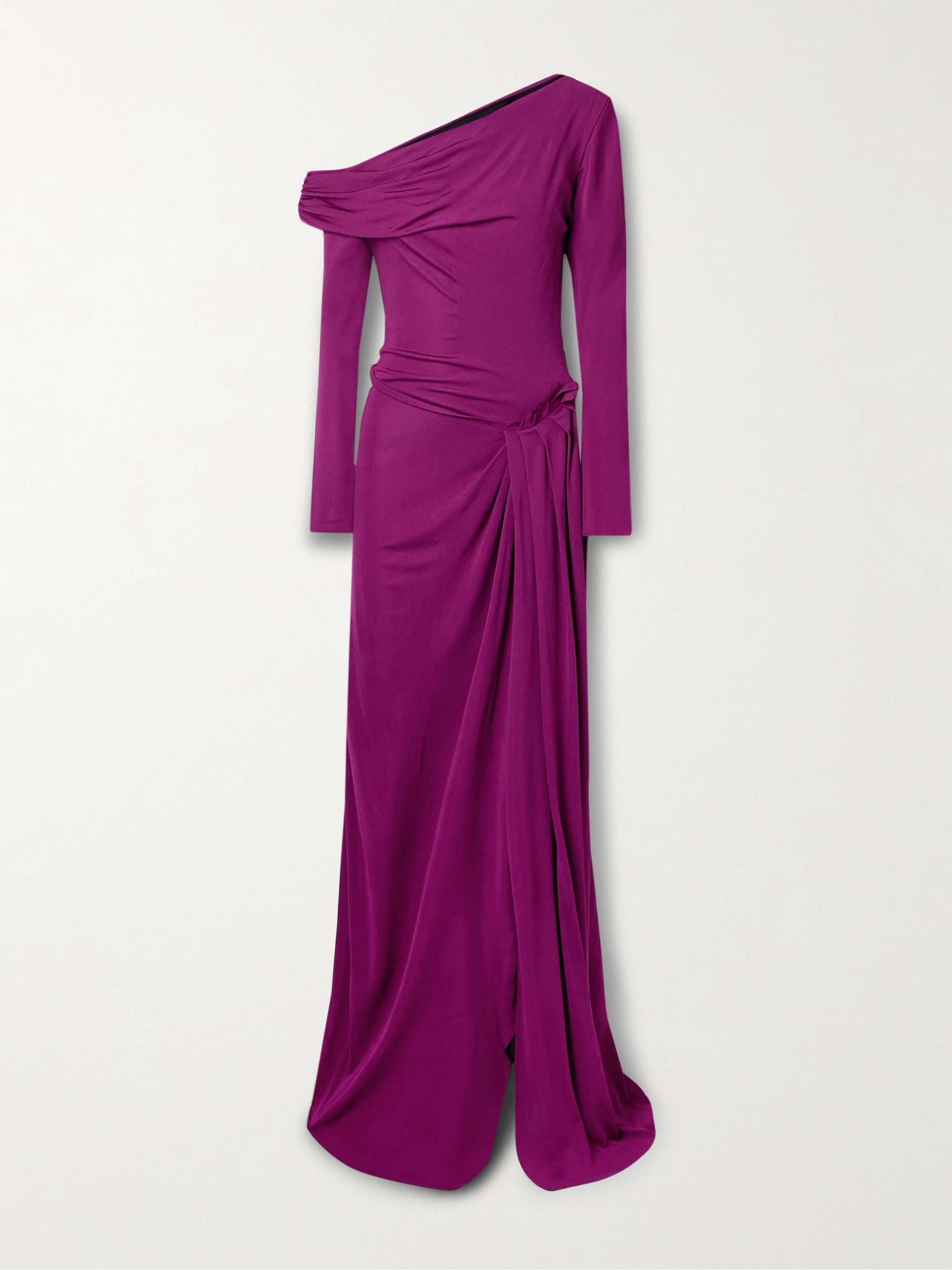 Polyta one-shoulder pleated draped jersey gown hero visual