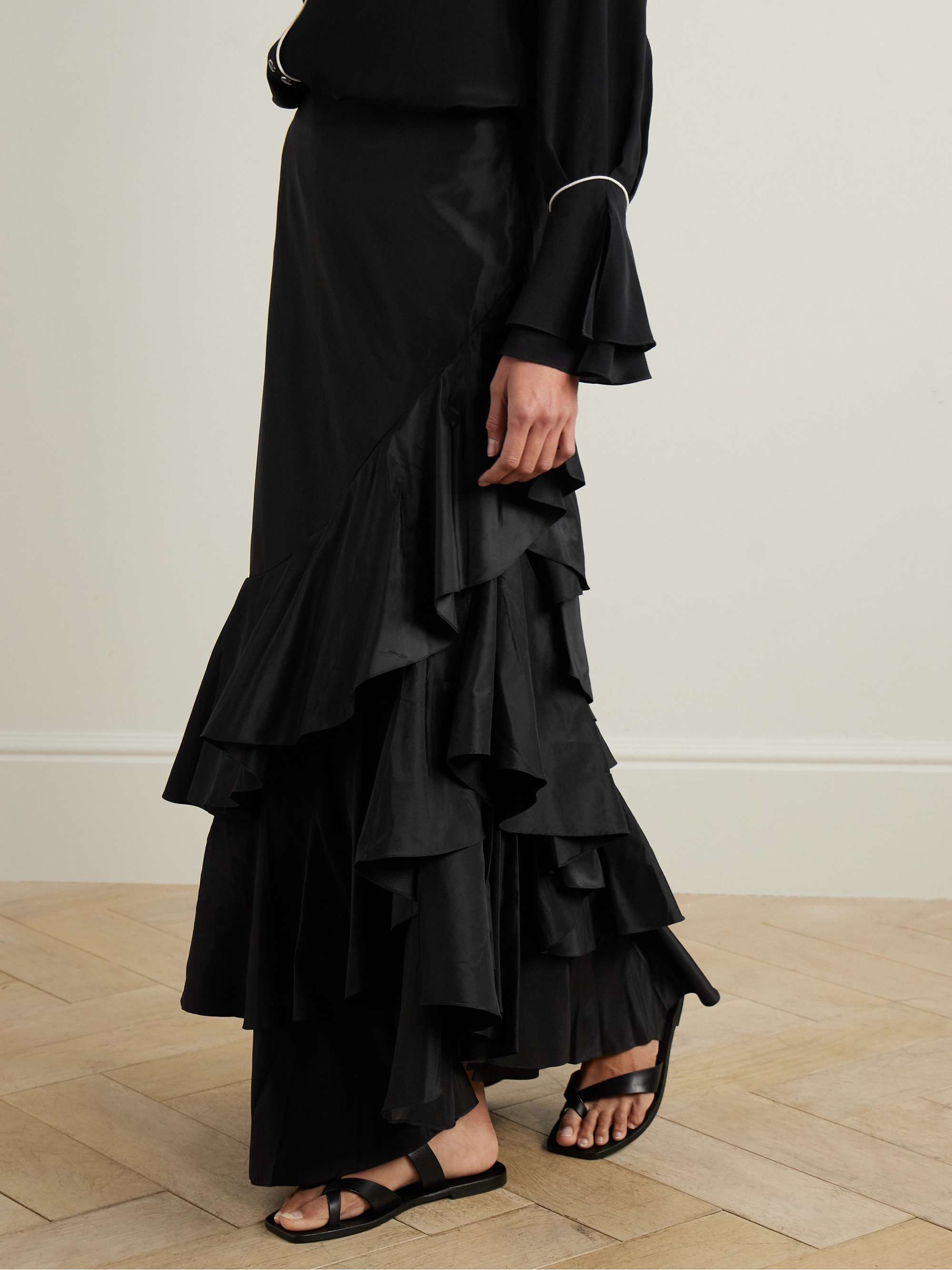 Spirit of Exploration asymmetric ruffled silk maxi skirt view