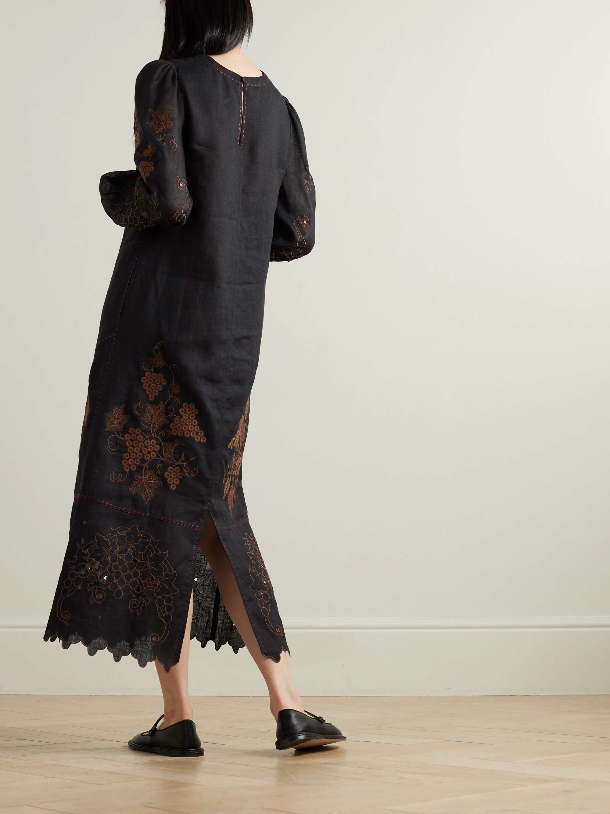 Ophelia scalloped embroidered linen midi dress view