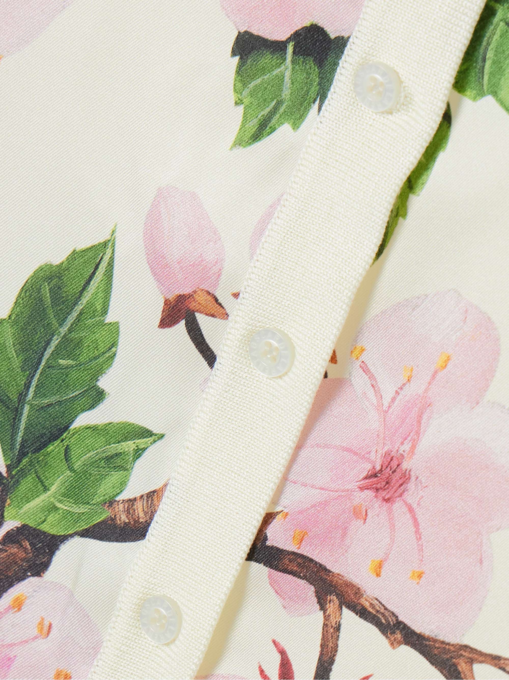 Paneled knitted and floral-print silk-blend twill cardigan view