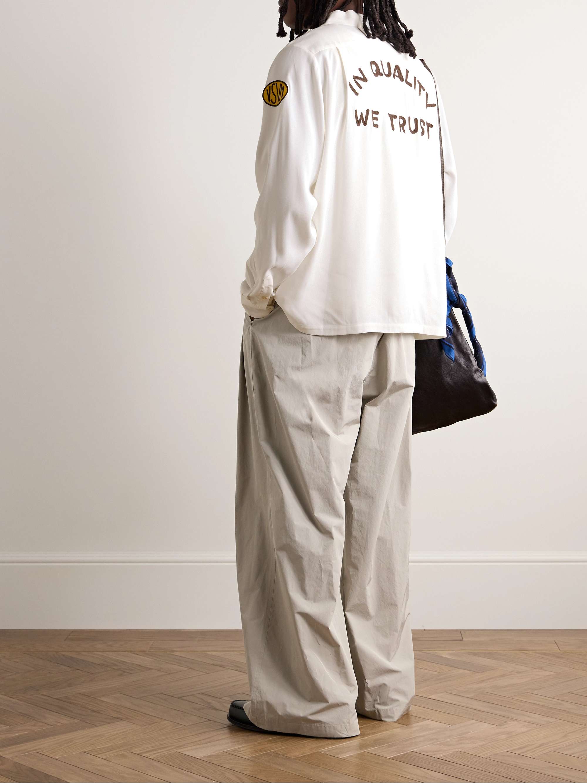 Keesey Convertible-Collar Appliquéd Embroidered Woven Shirt view