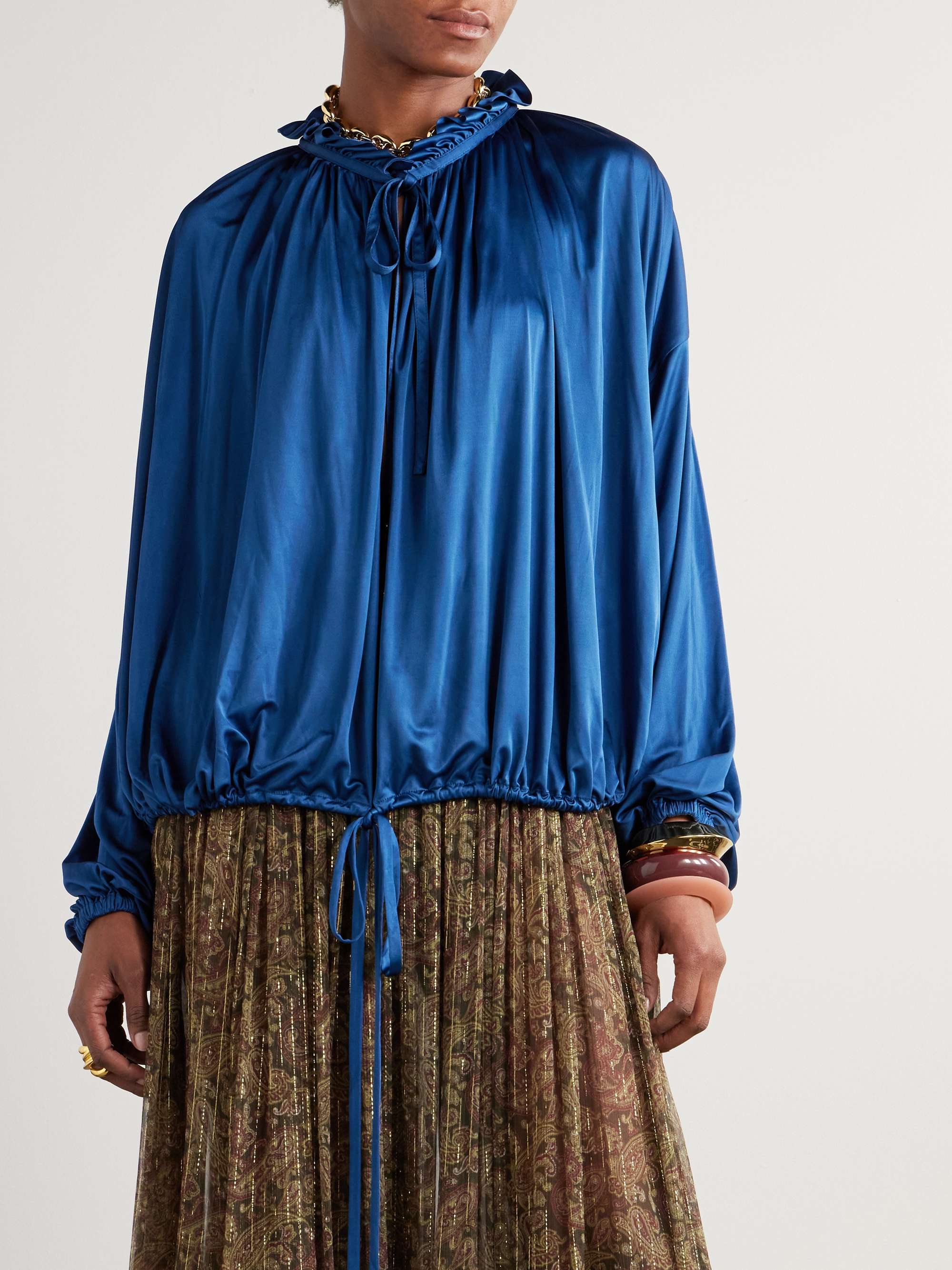 Ruffled satin-jersey blouse view