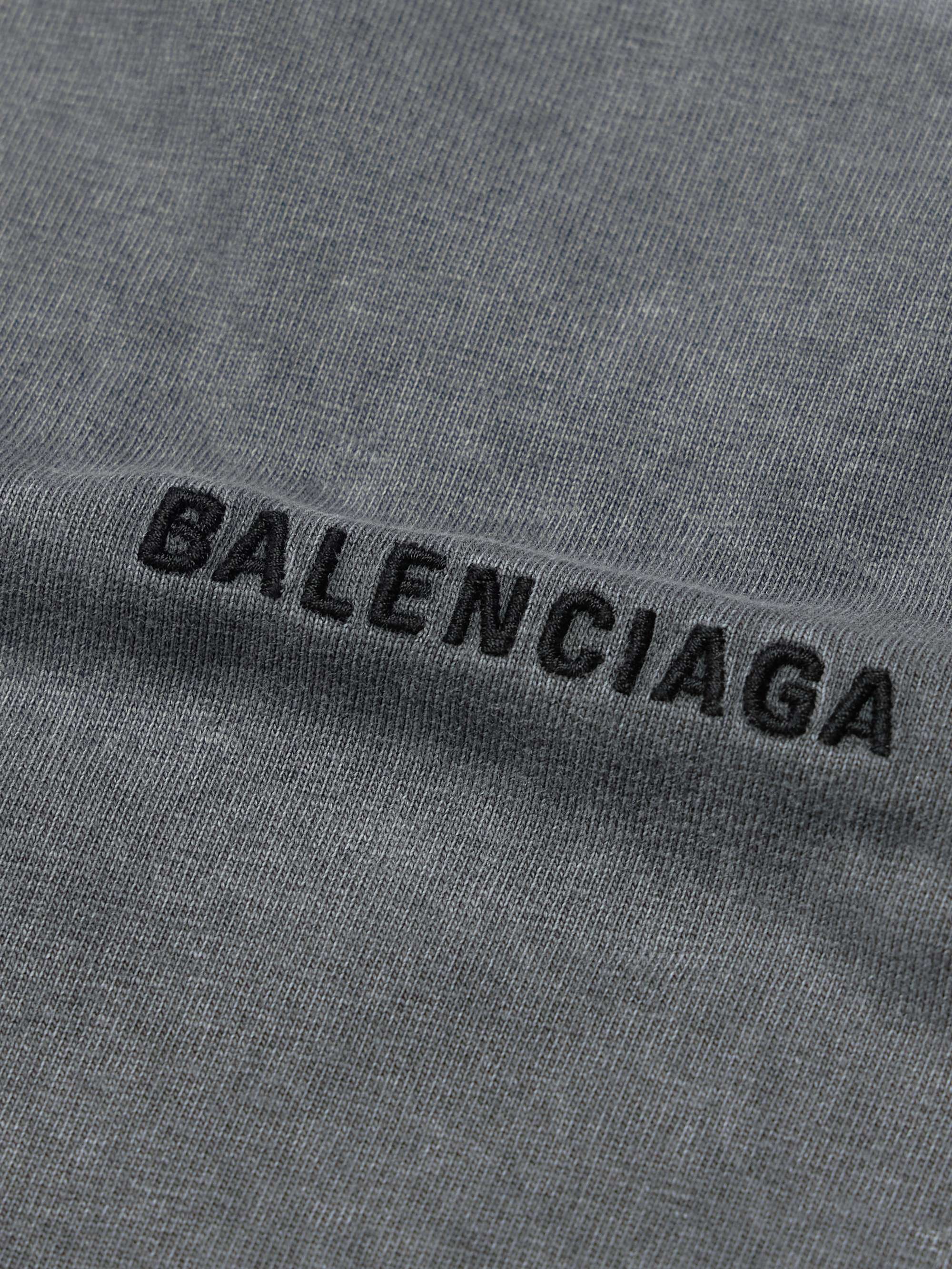 Oversized Distressed Logo-Embroidered Printed Cotton-Jersey T-Shirt view