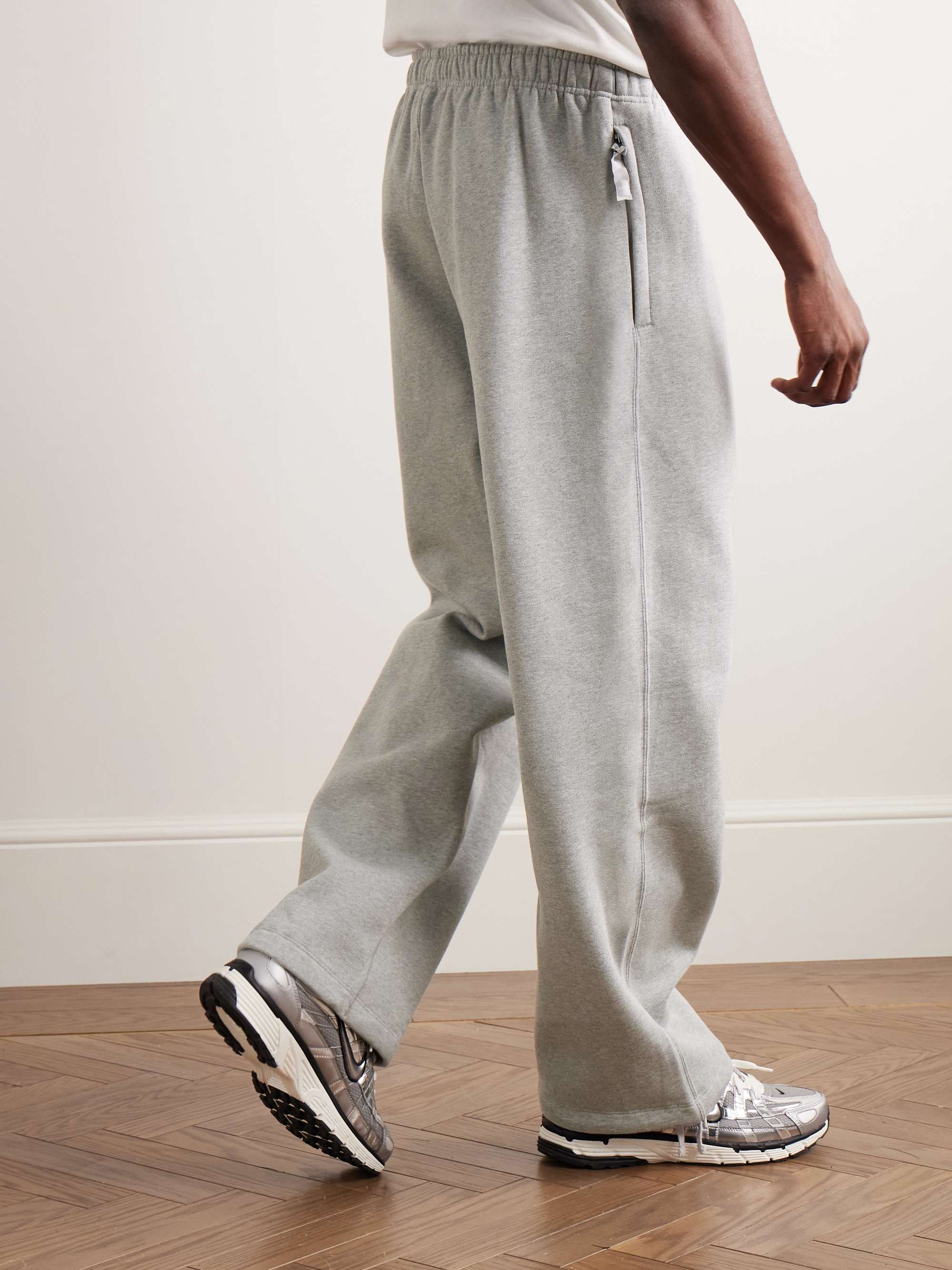 Solo Swoosh Straight-Leg Logo-Embroidered Cotton-Blend Jersey Sweatpants view