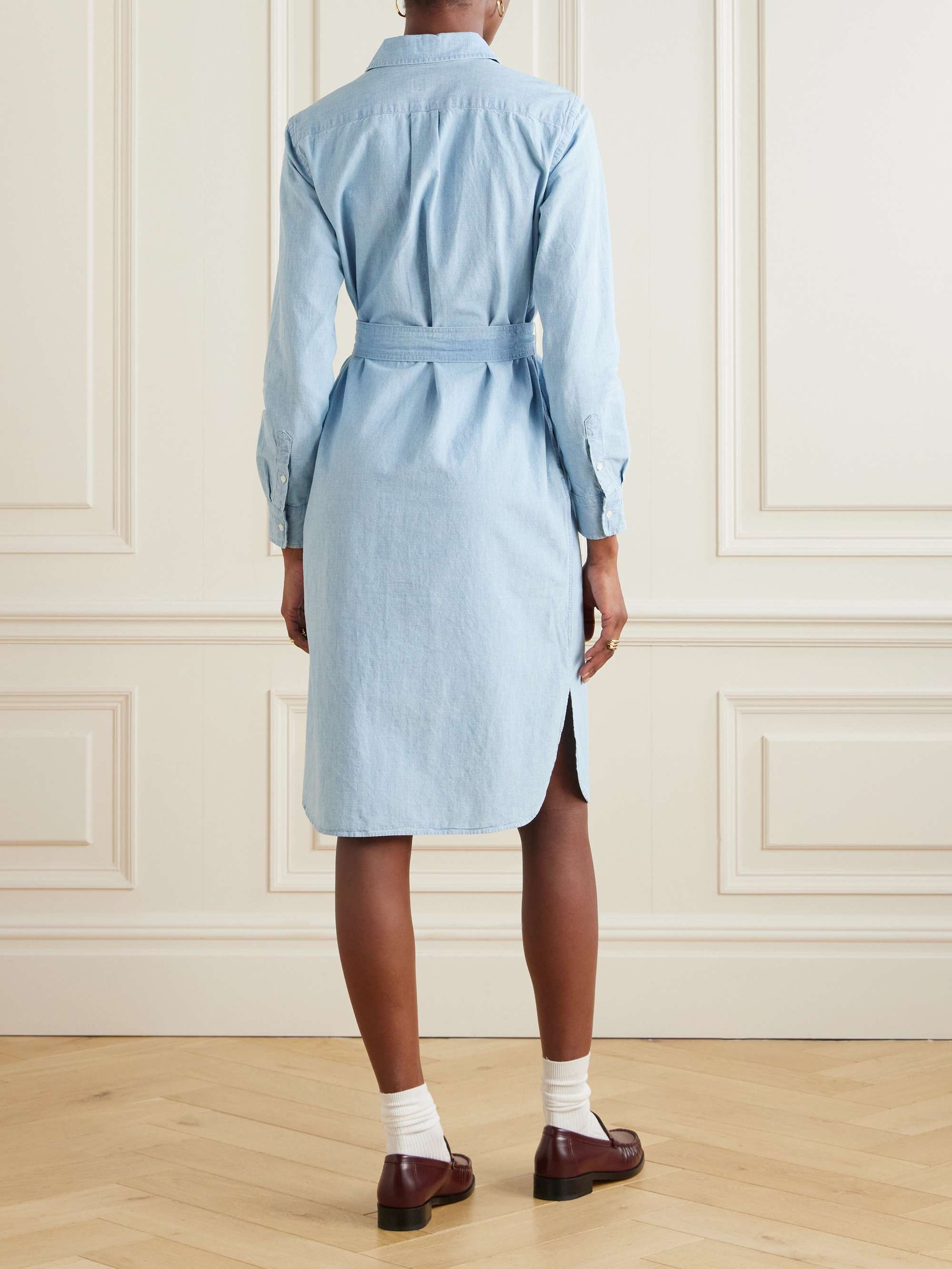 Cory embroidered belted cotton-chambray midi shirt dress view