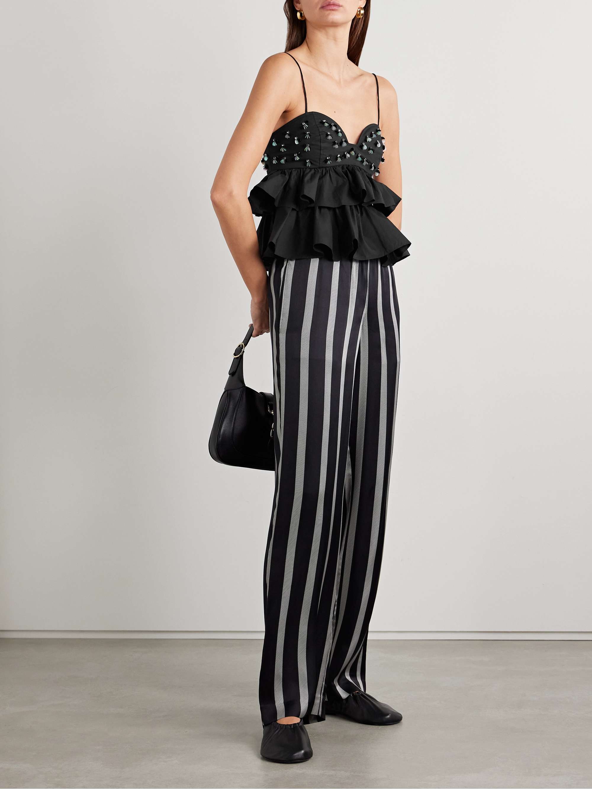 Lucia cropped embellished ruffled cotton-poplin top view