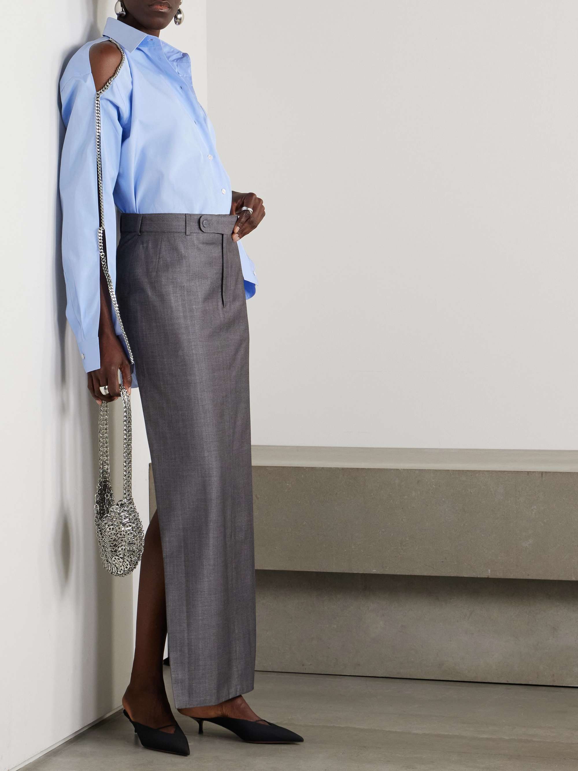 Chain-embellished cutout organic cotton Oxford shirt view