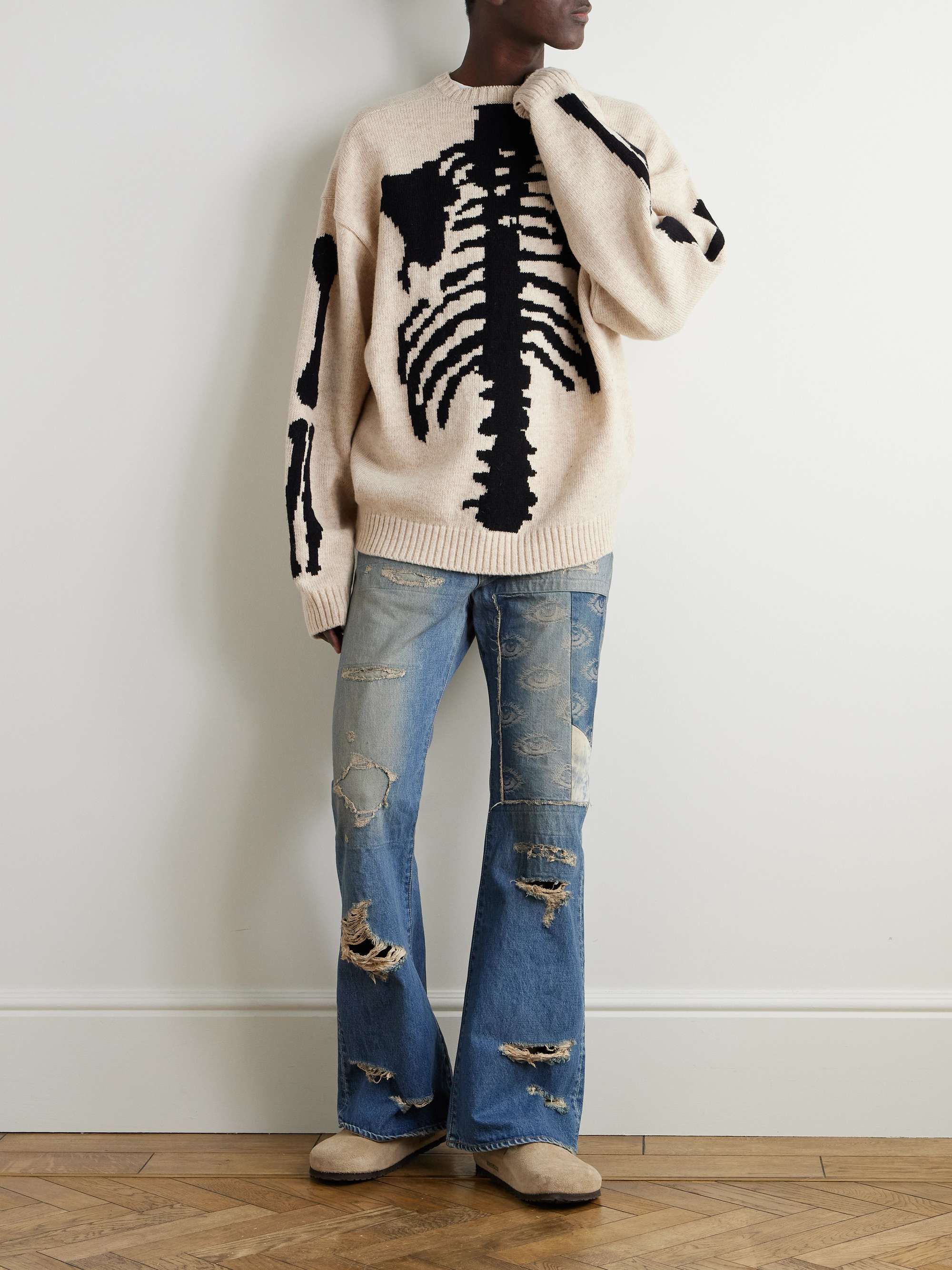 Flared Distressed Patchwork Jeans view