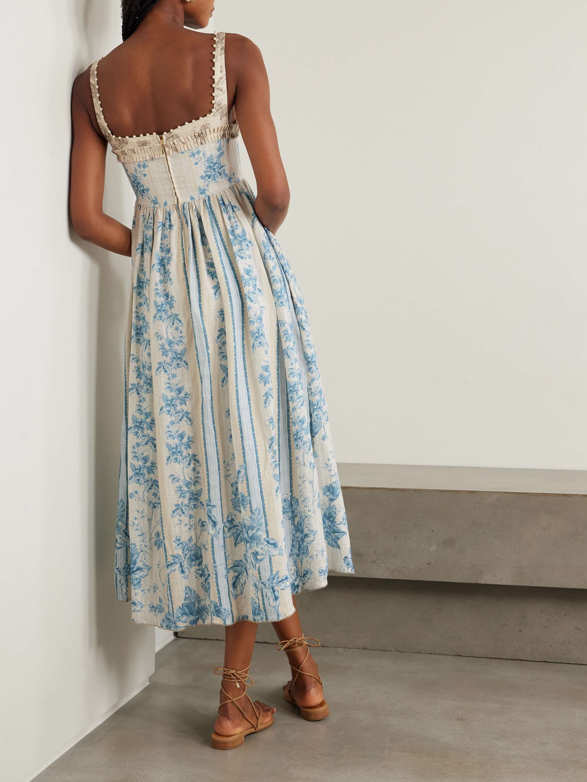 Barbara Bougainvillea embellished printed linen midi dress view