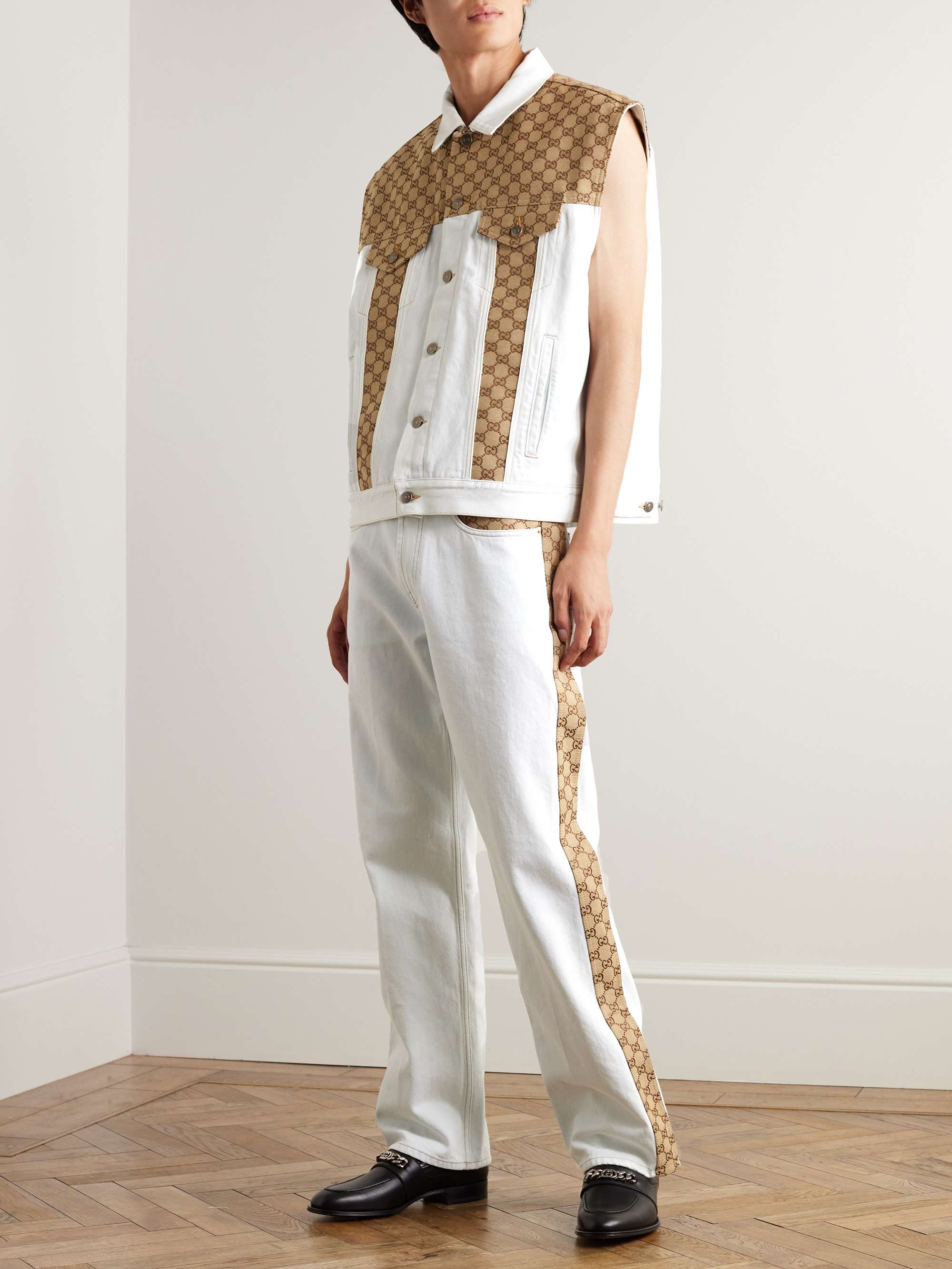 Straight-Leg Monogrammed Canvas-Trimmed Jeans view