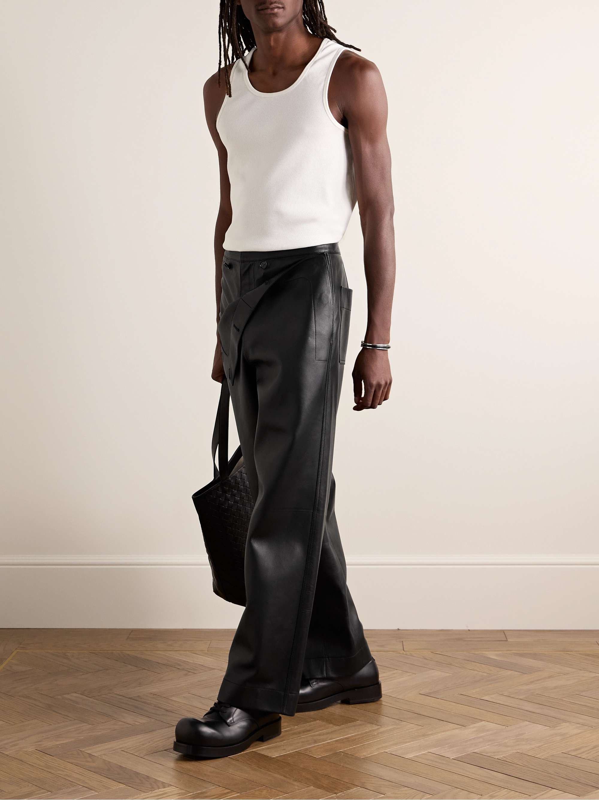 Layered Wide-Leg Leather Trousers view