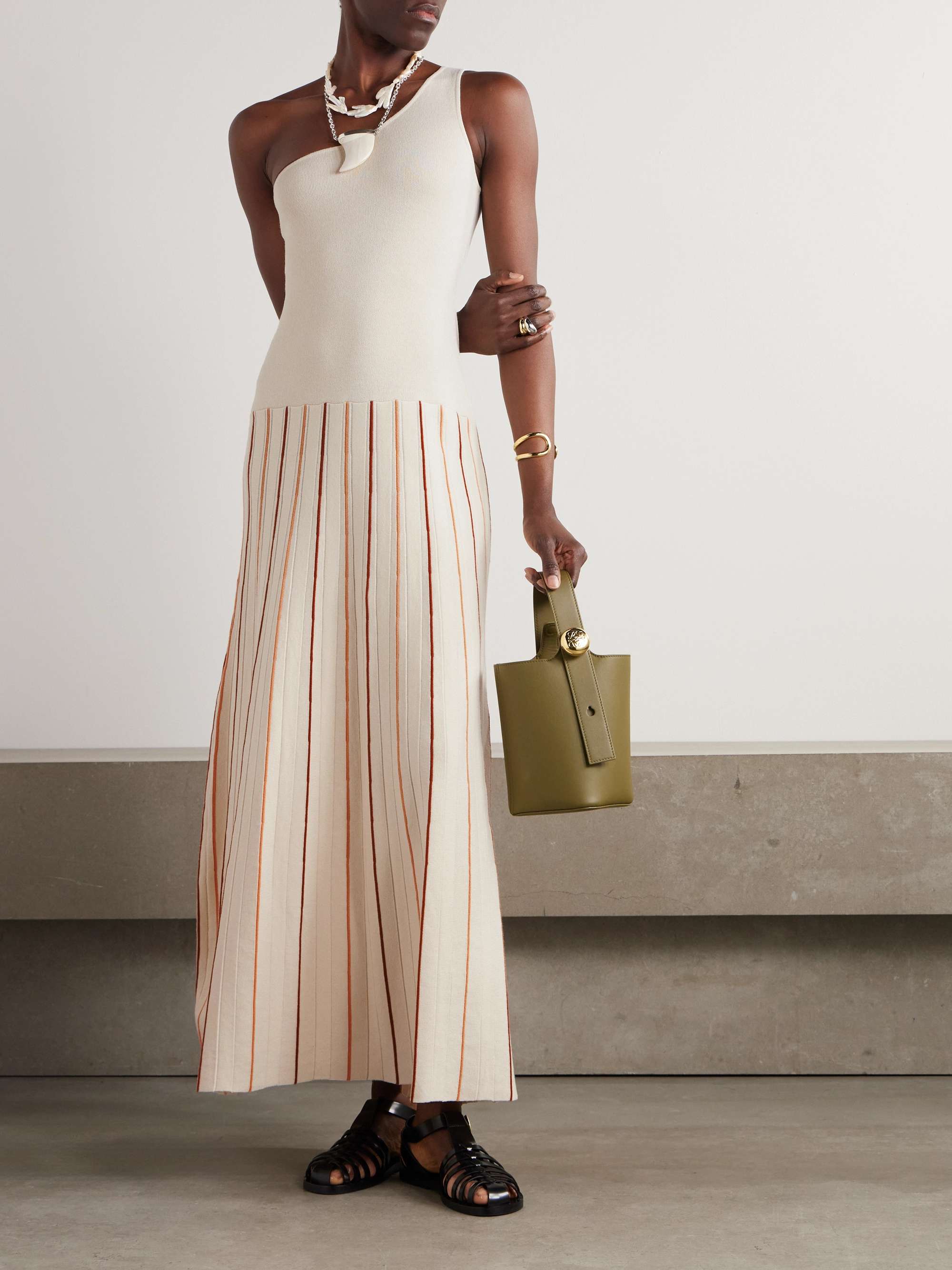 Manglar one-shoulder striped organic cotton maxi dress view