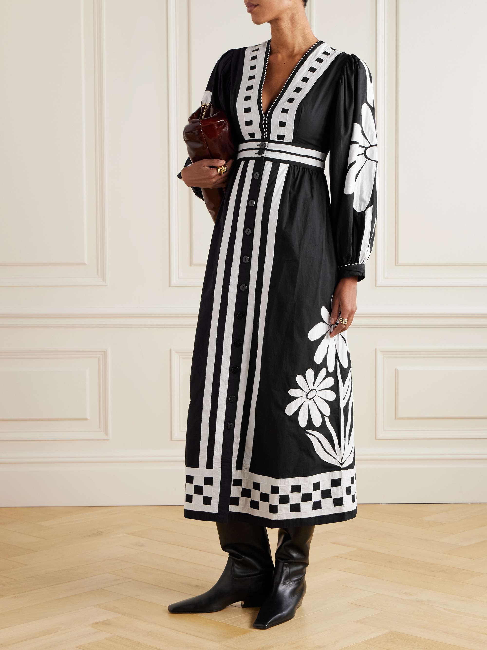 Nature appliquéd striped cotton-poplin maxi dress view