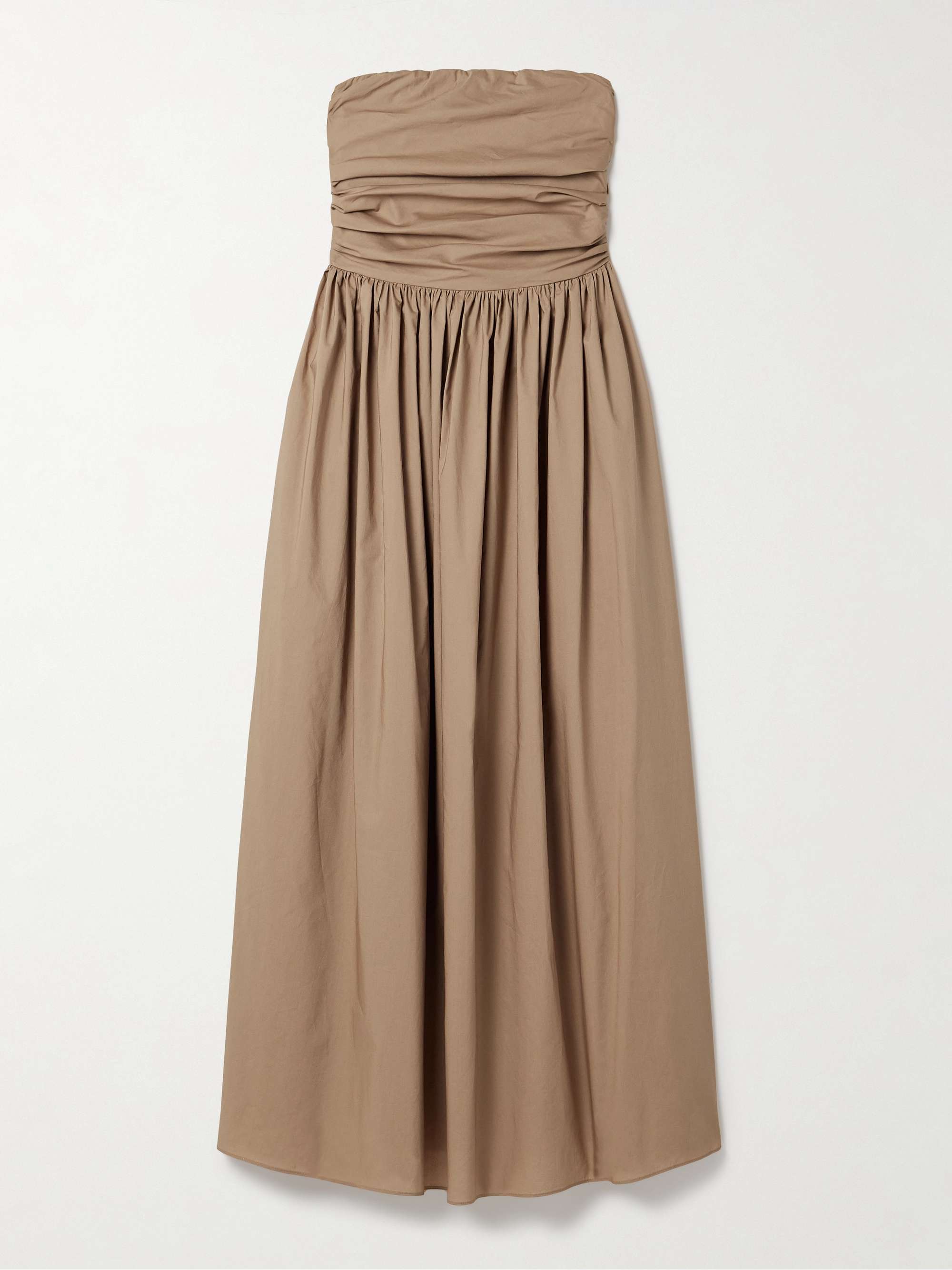 Strapless gathered organic cotton-poplin midi dress hero visual