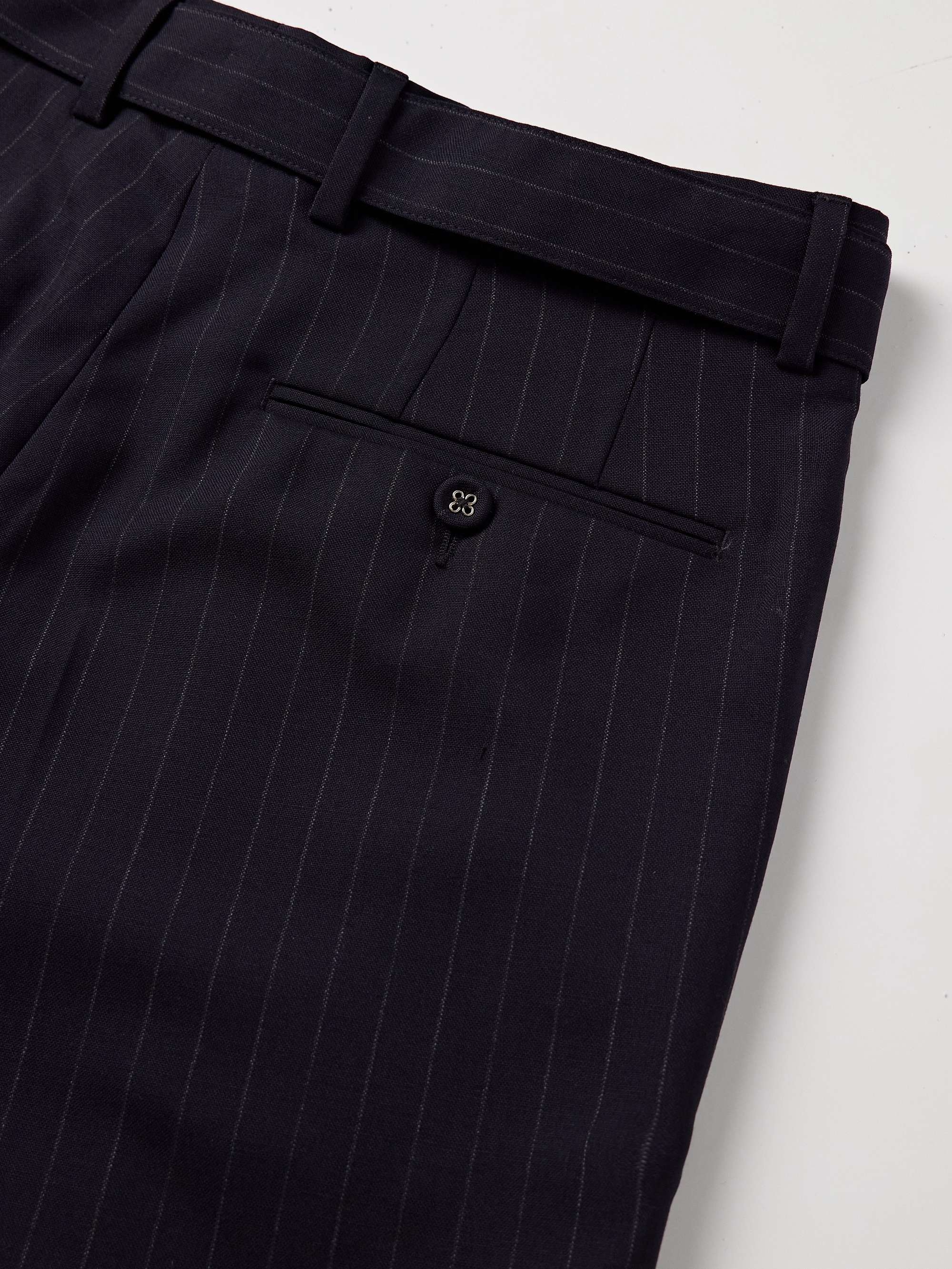 Pierre Tapered Pleated Belted Pinstriped Virgin Wool Trousers view