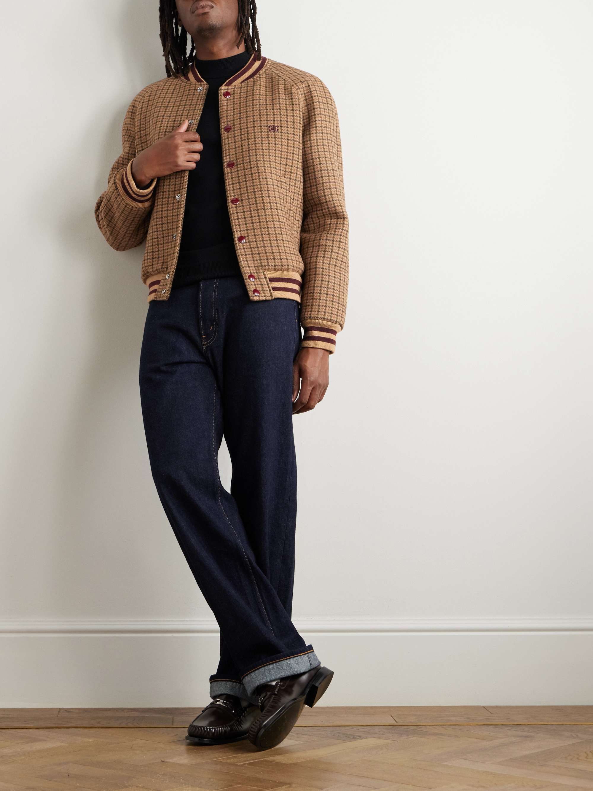 Logo-Embroidered Checked Wool Bomber Jacket view