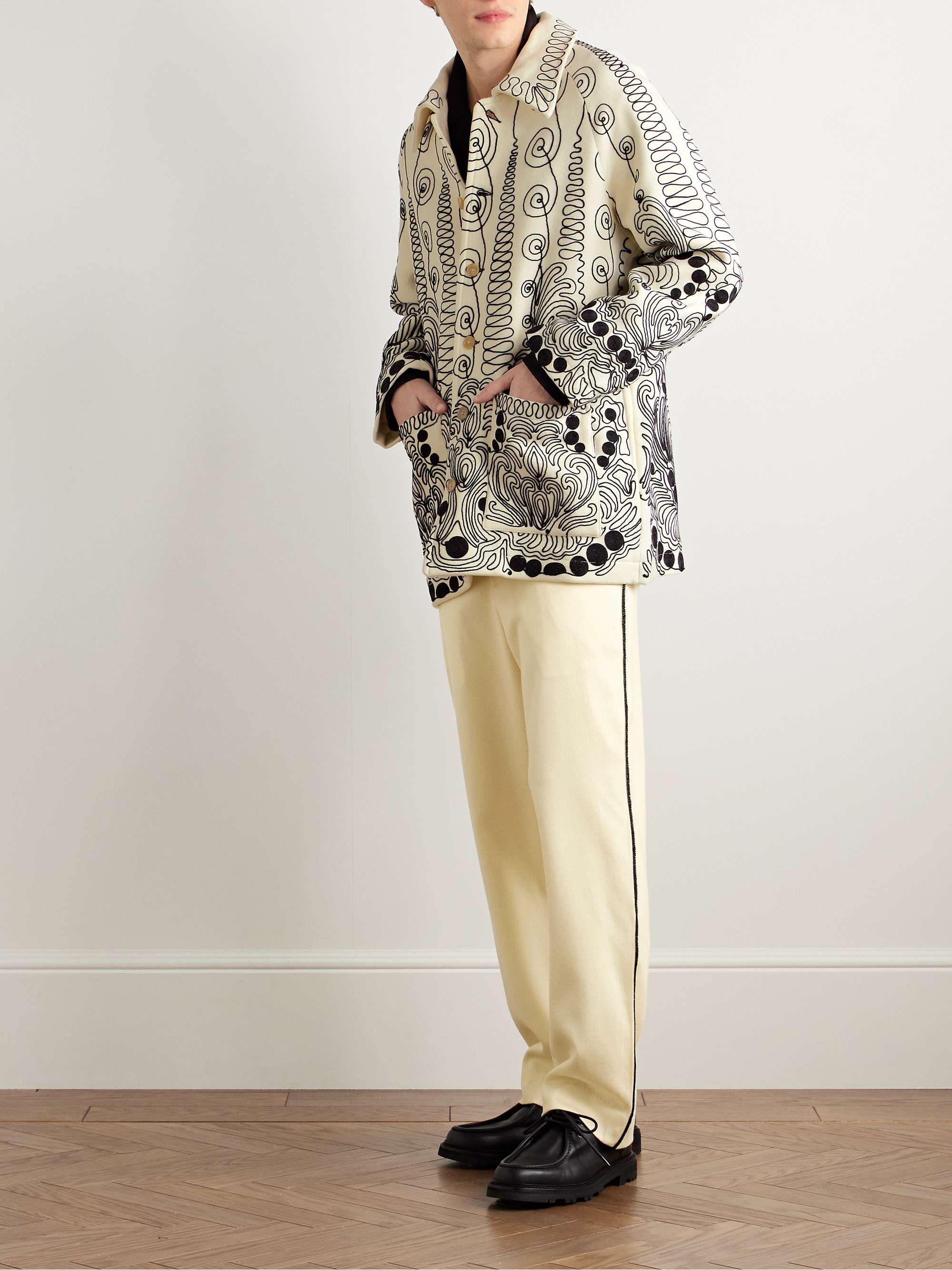 Player Straight-Leg Bead-Embellished Felted Wool-Blend Twill Trousers view