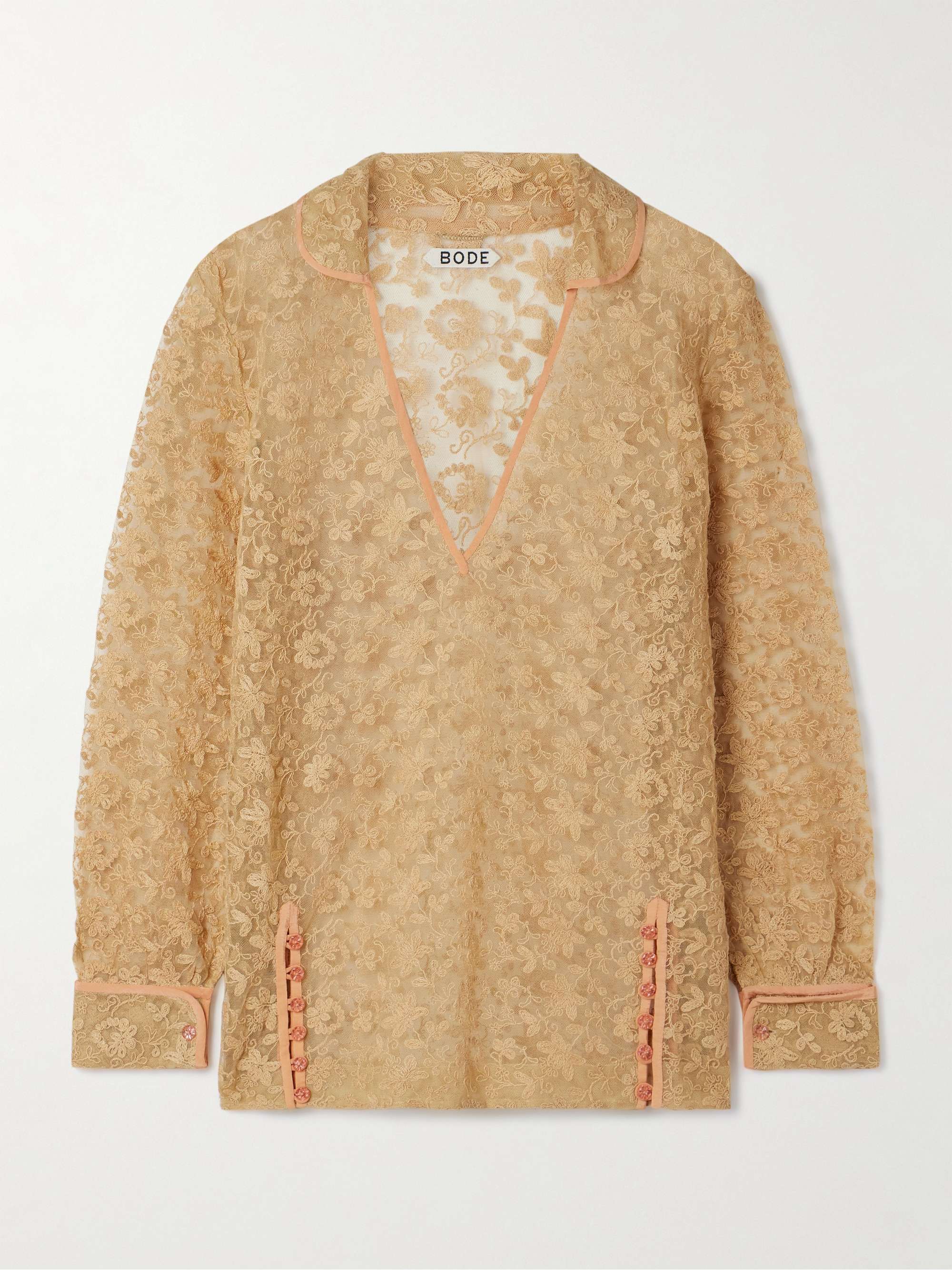 Attic crepe-trimmed embroidered tulle top hero visual
