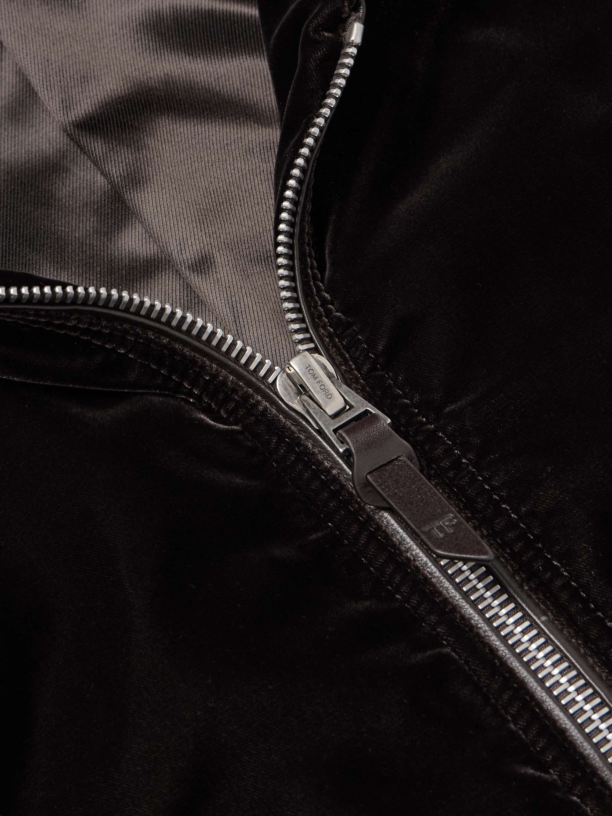 Full-Grain Leather-Trimmed Velvet Bomber Jacket view