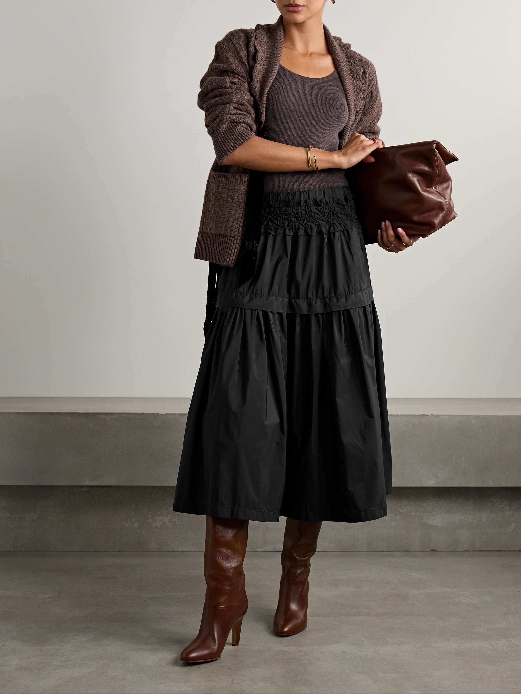 Belen tiered smocked taffeta midi skirt view