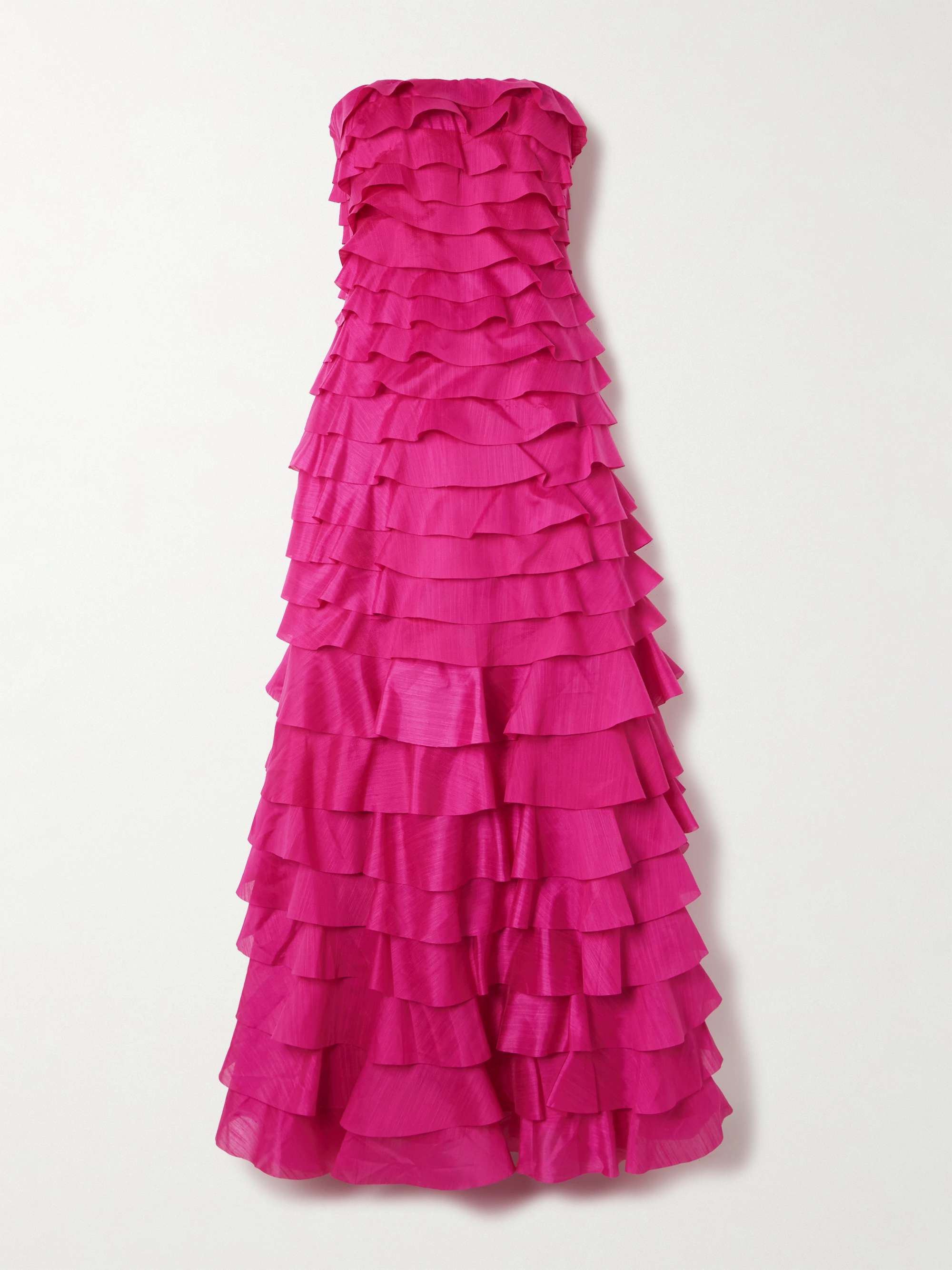 Fleur strapless ruffled tiered gauze gown hero visual
