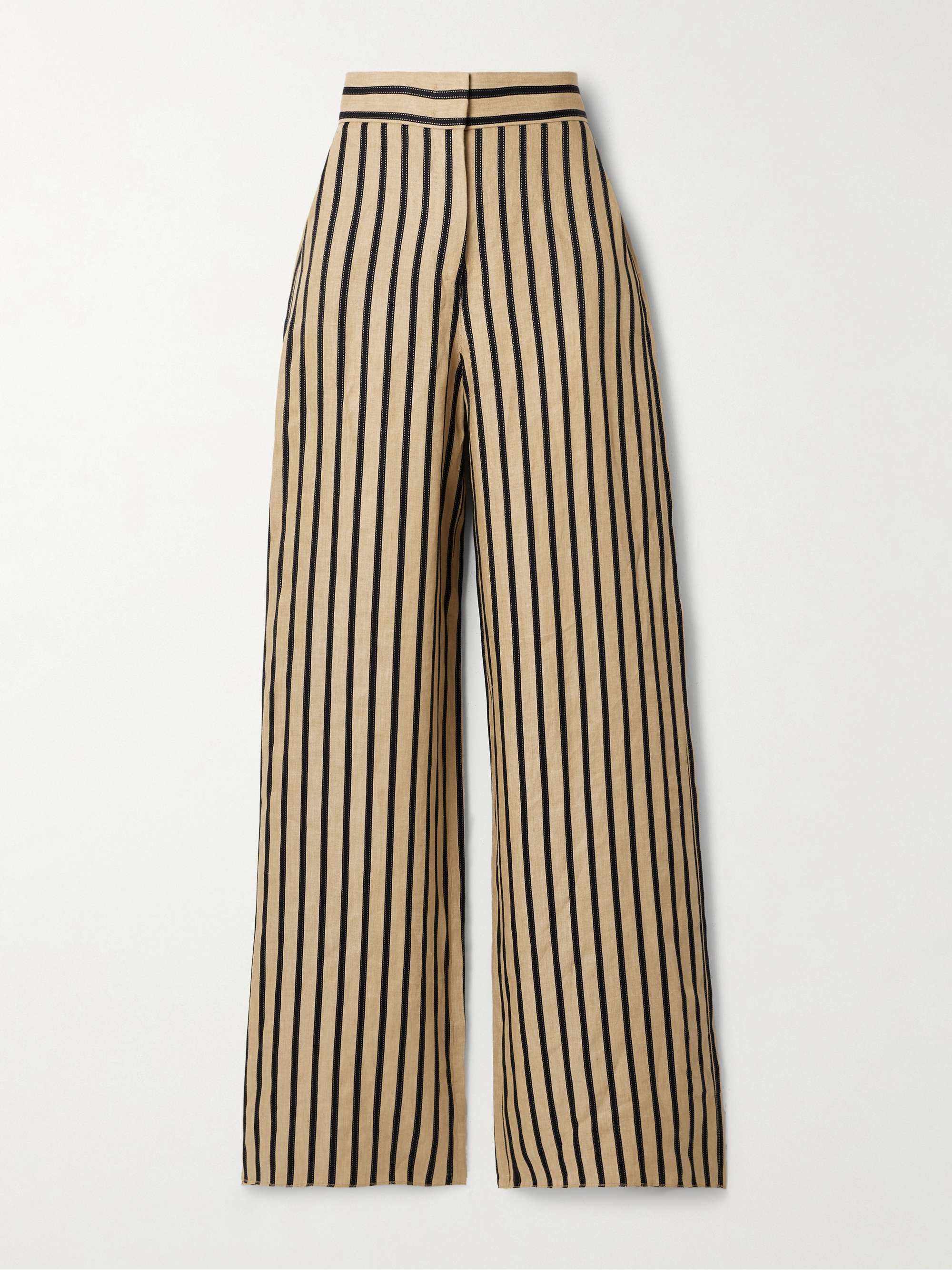 Striped linen-blend wide-leg pants hero visual