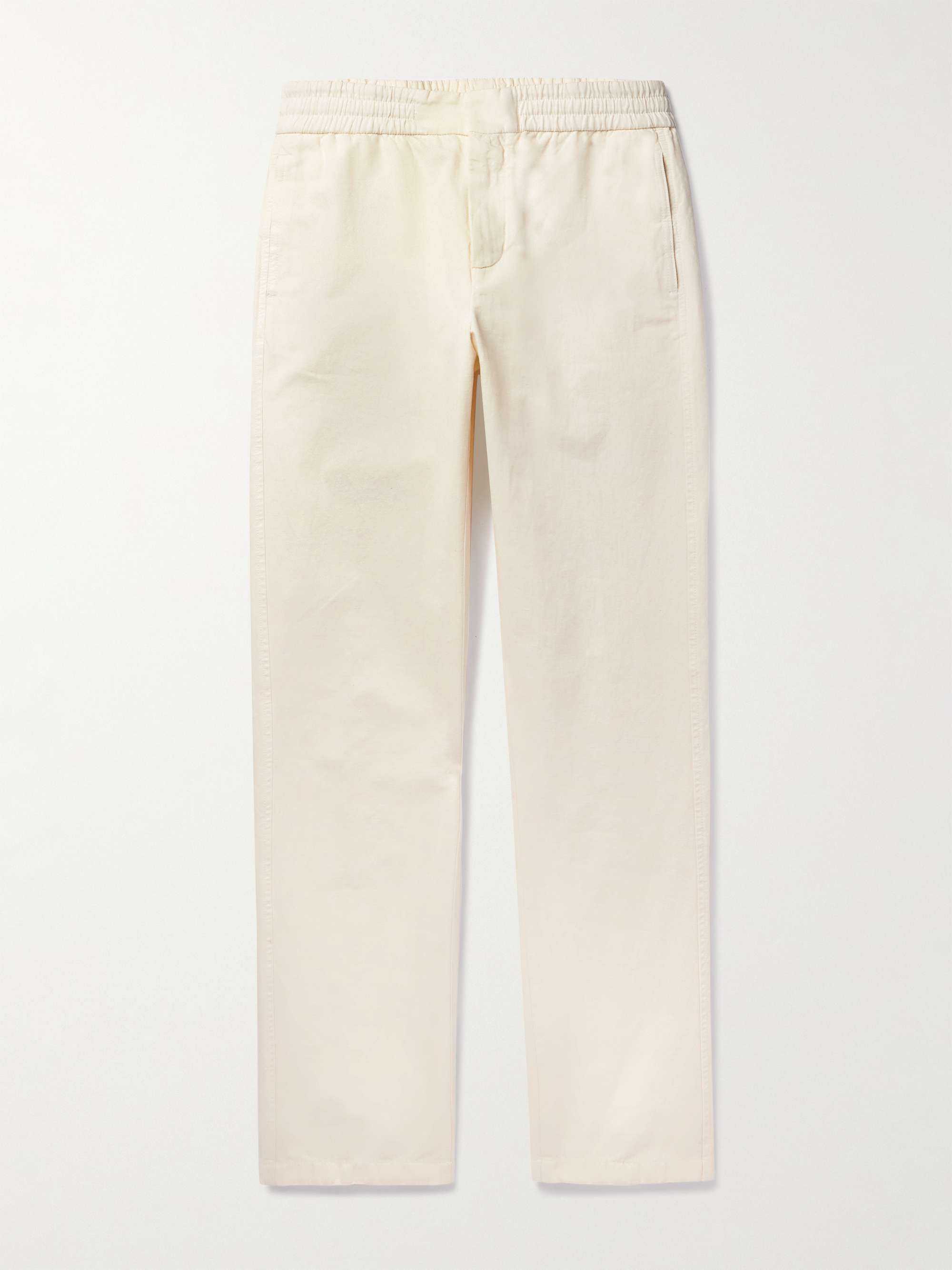 Straight-Leg Pleated Cotton and Linen-Blend Trousers hero visual