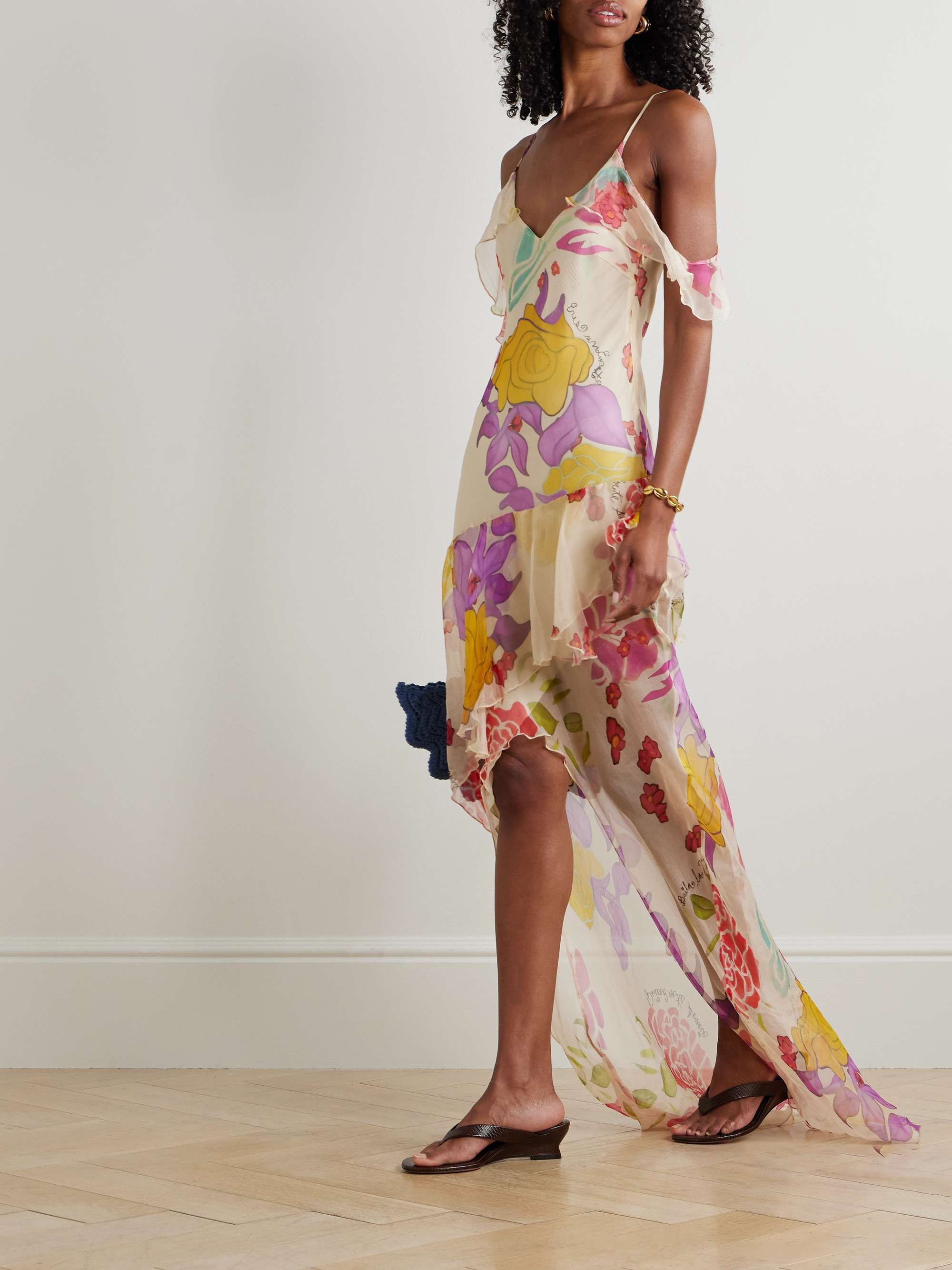 Flores ruffled floral-print silk-chiffon maxi dress view