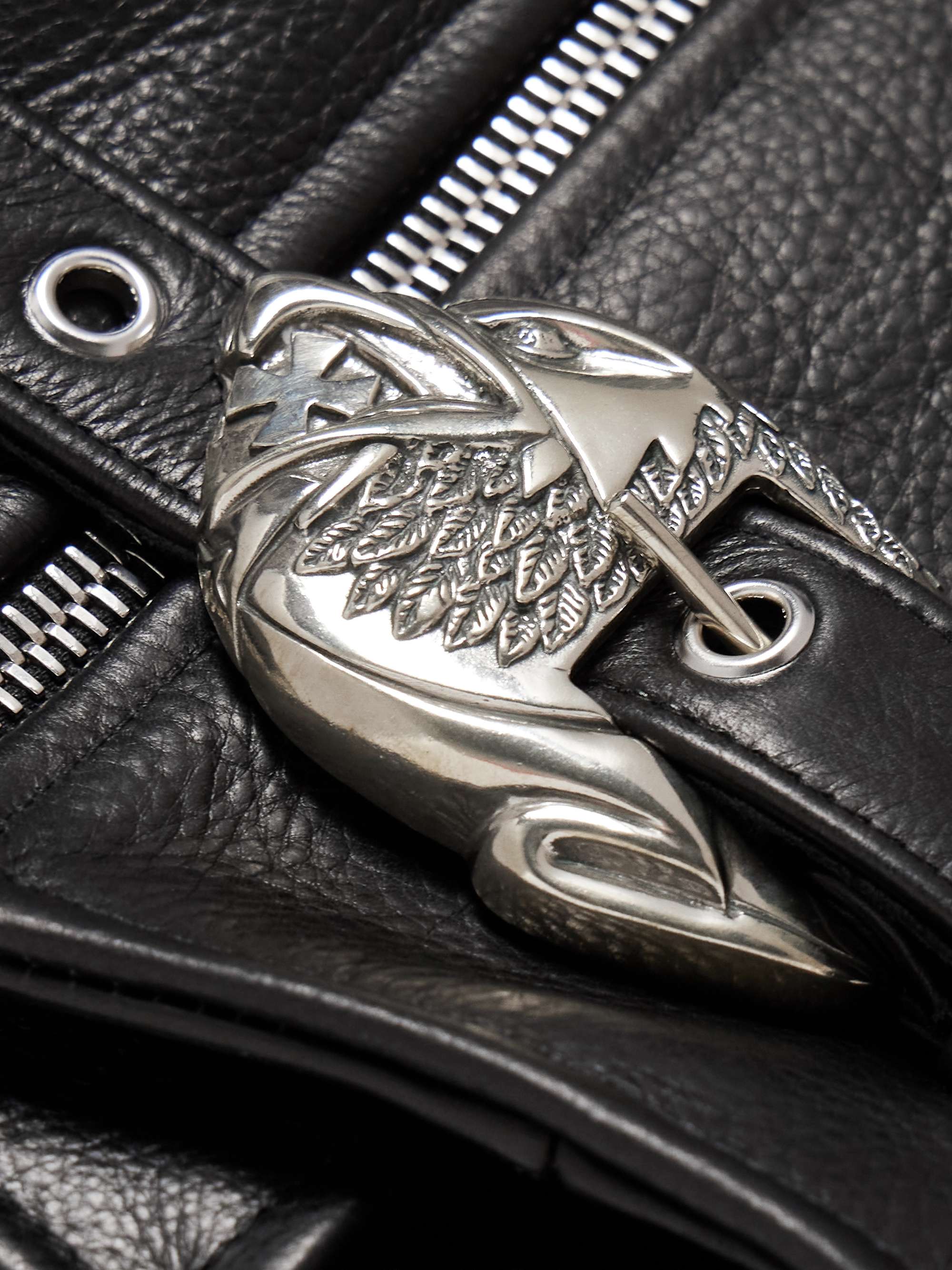 Belted Full-Grain Leather Biker Jacket view