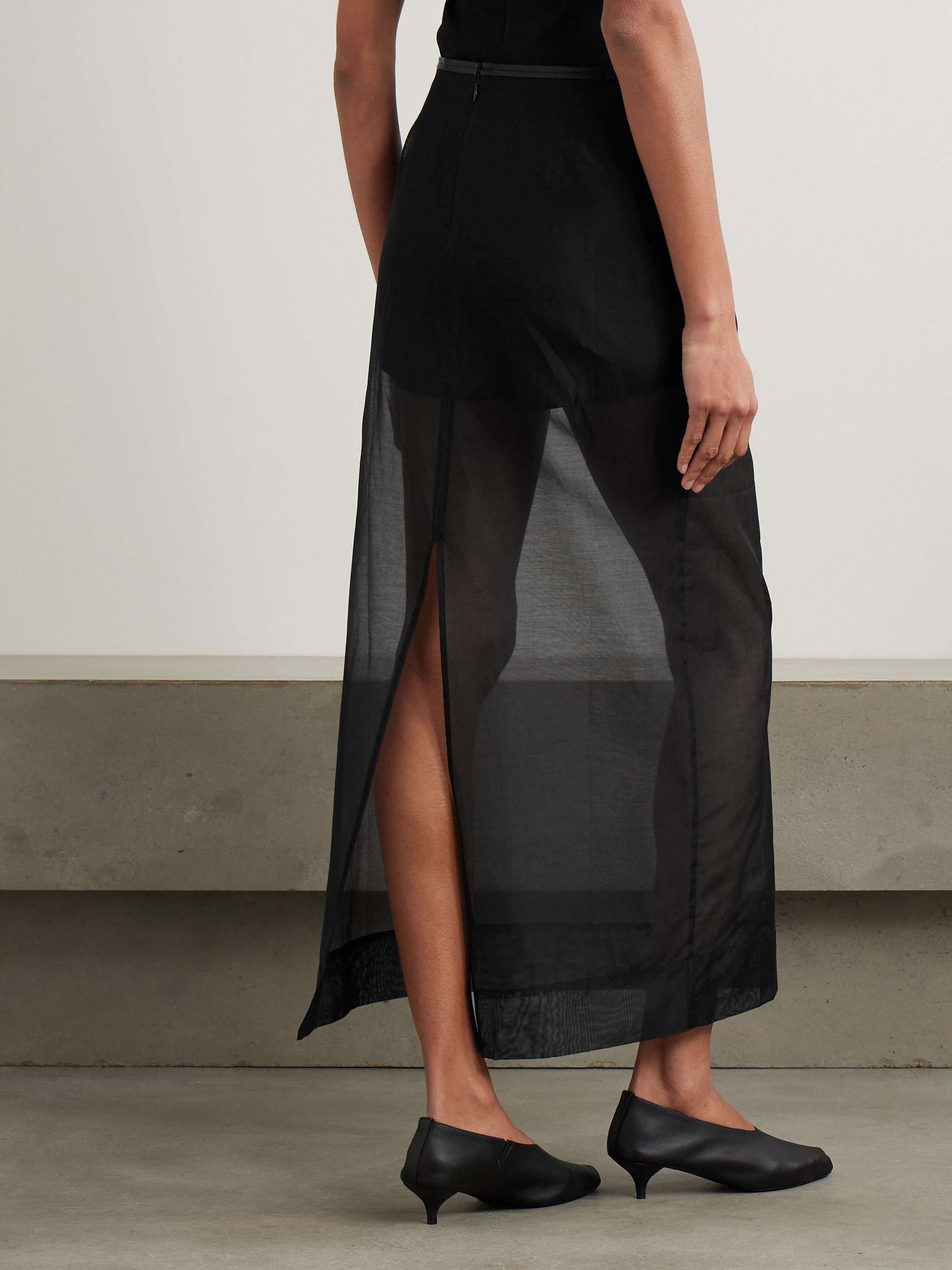 Leather-trimmed organic cotton-blend tulle maxi skirt view