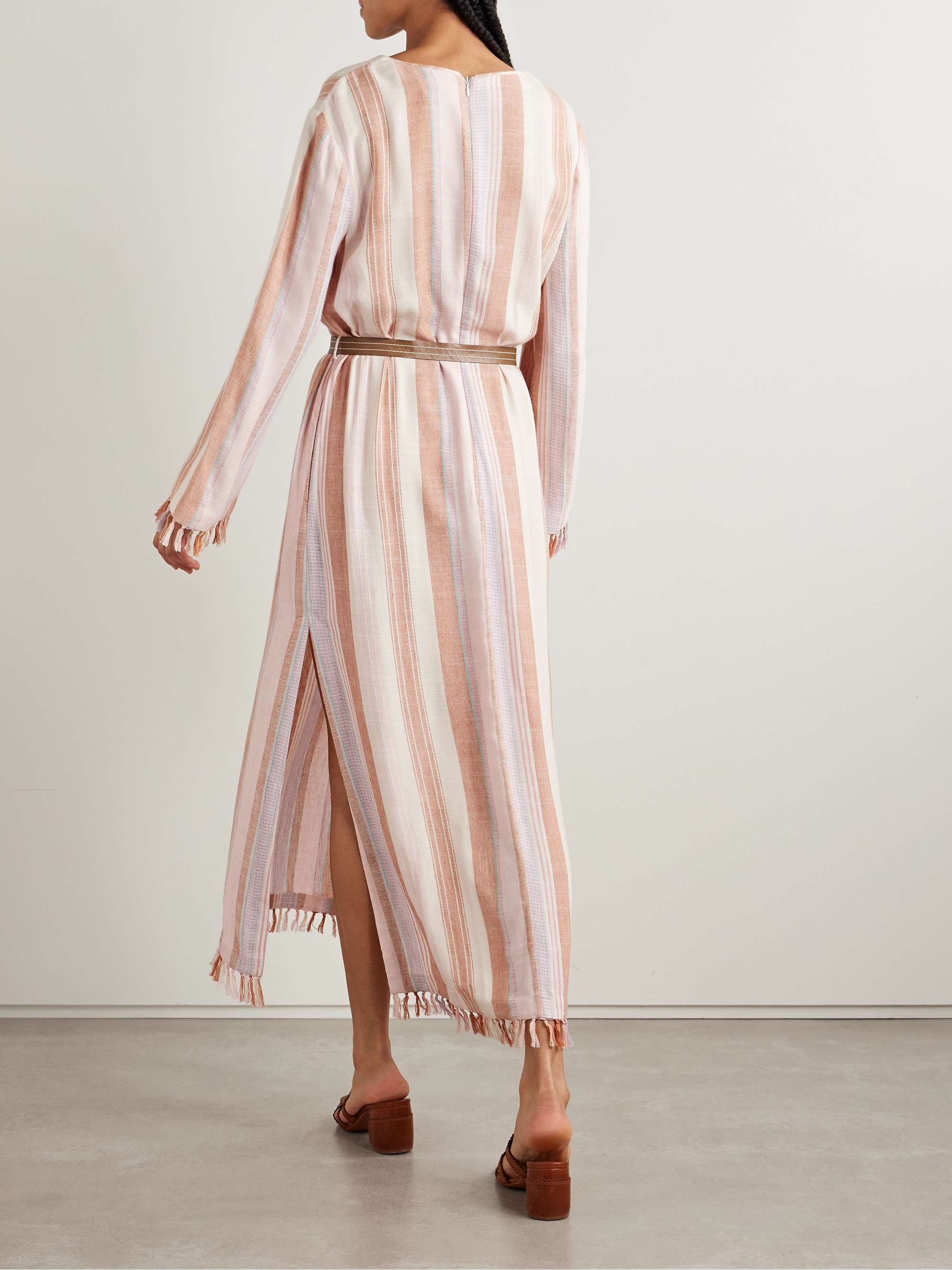 Lucky belted tasseled striped voile midi dress view
