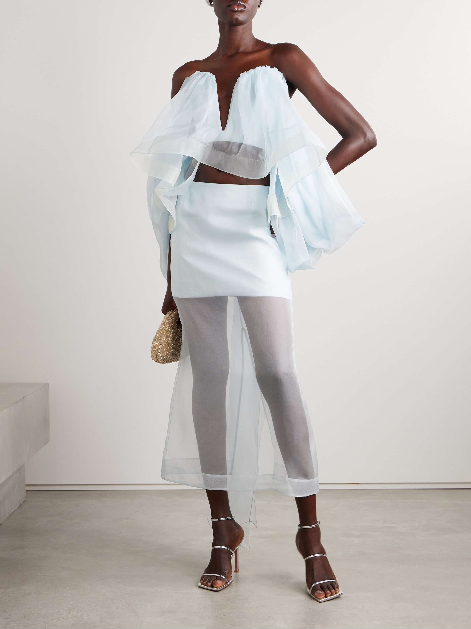 Crush layered silk-organza midi skirt view