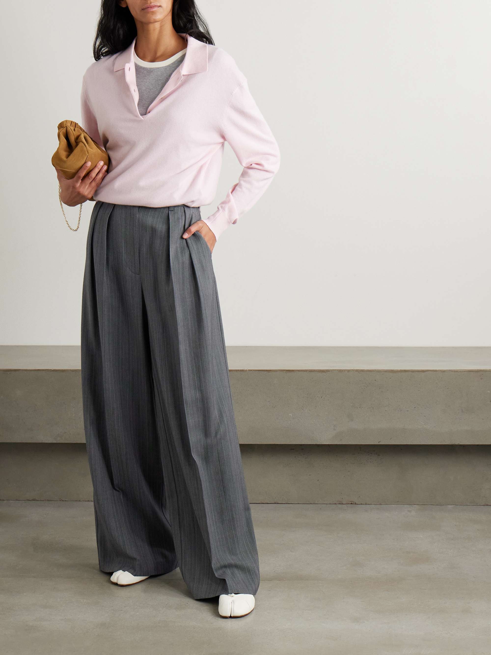 Lou pleated striped wool-blend wide-leg pants view