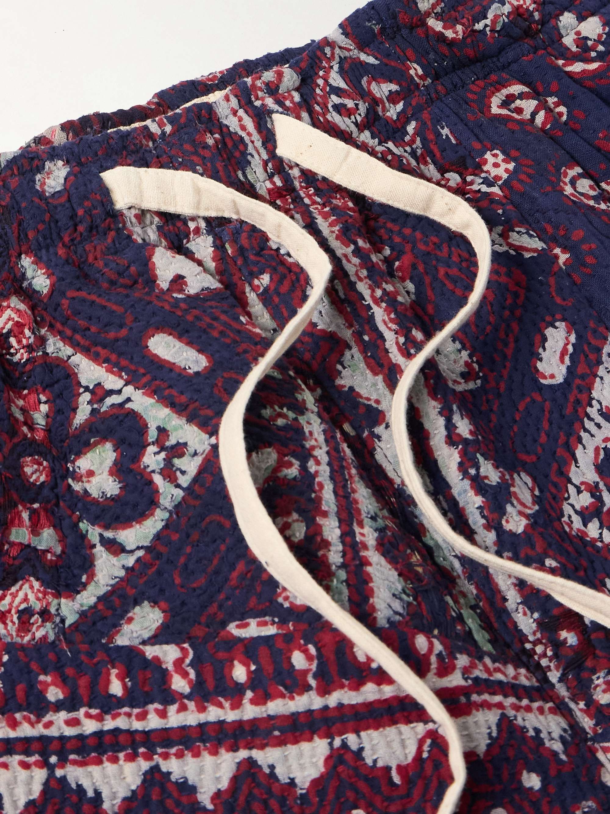 Straight-Leg Patchwork Printed Kantha Cotton Drawstring Shorts view